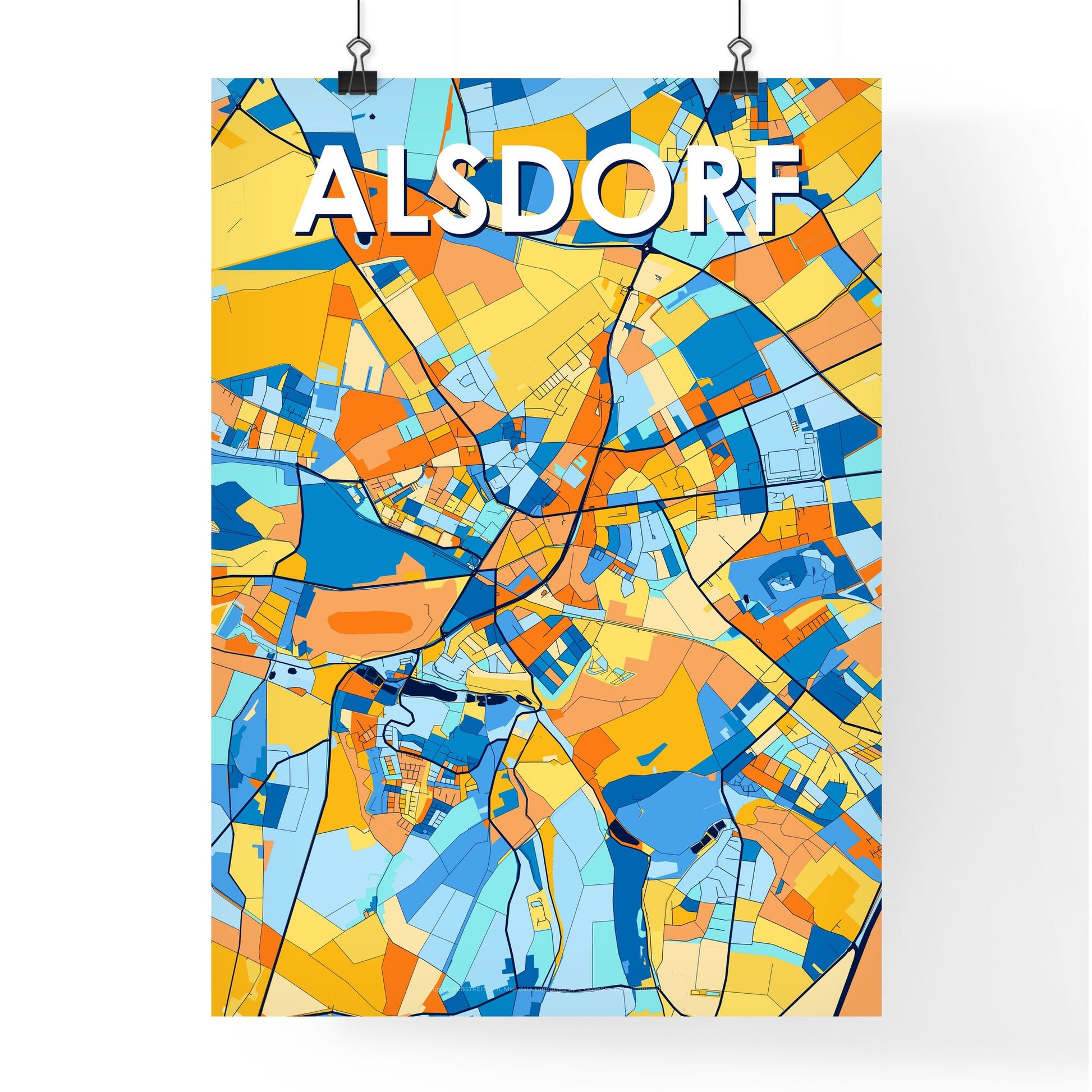 ALSDORF GERMANY Vibrant Colorful Art Map Poster Blue Orange