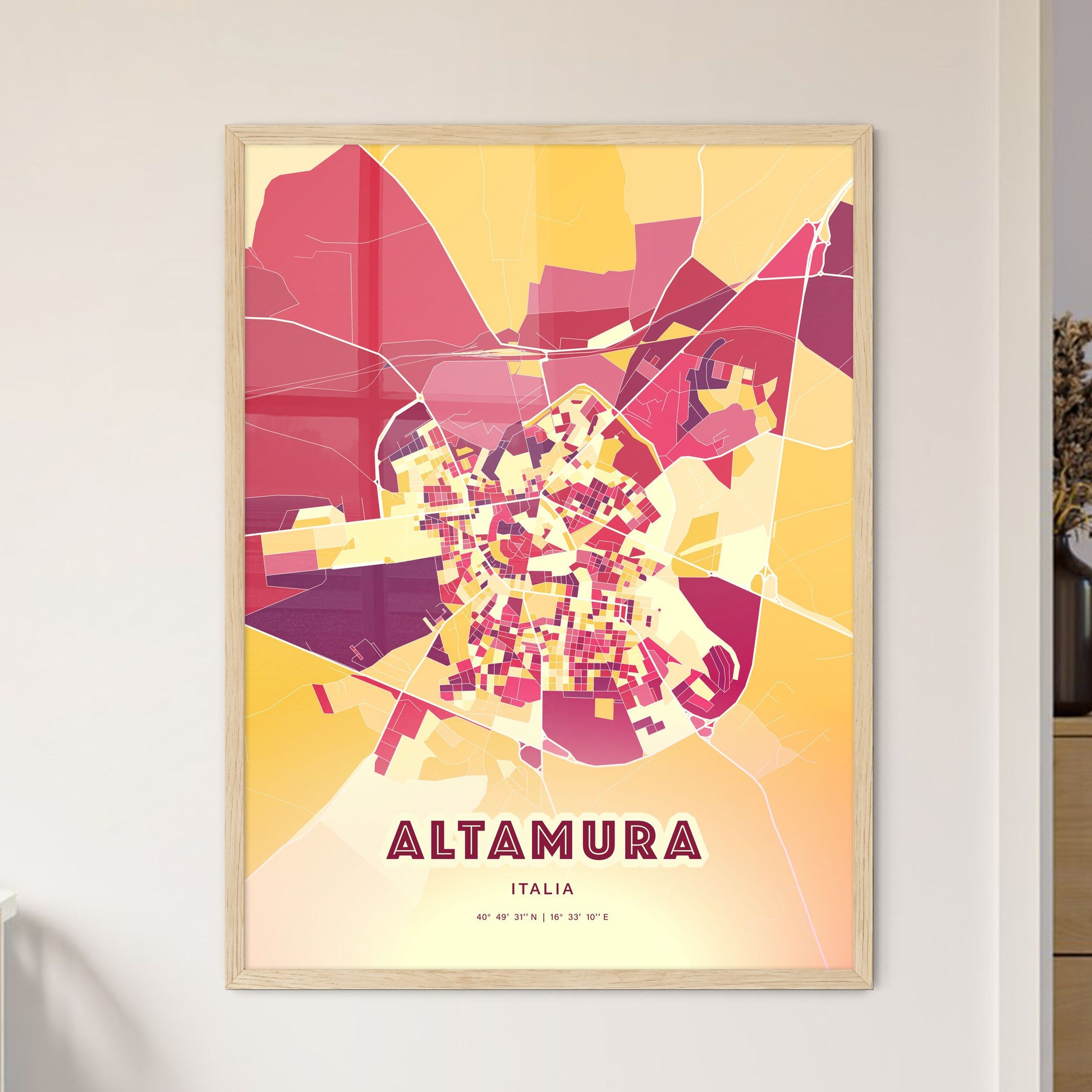 Colorful Altamura Italy Fine Art Map Hot Red