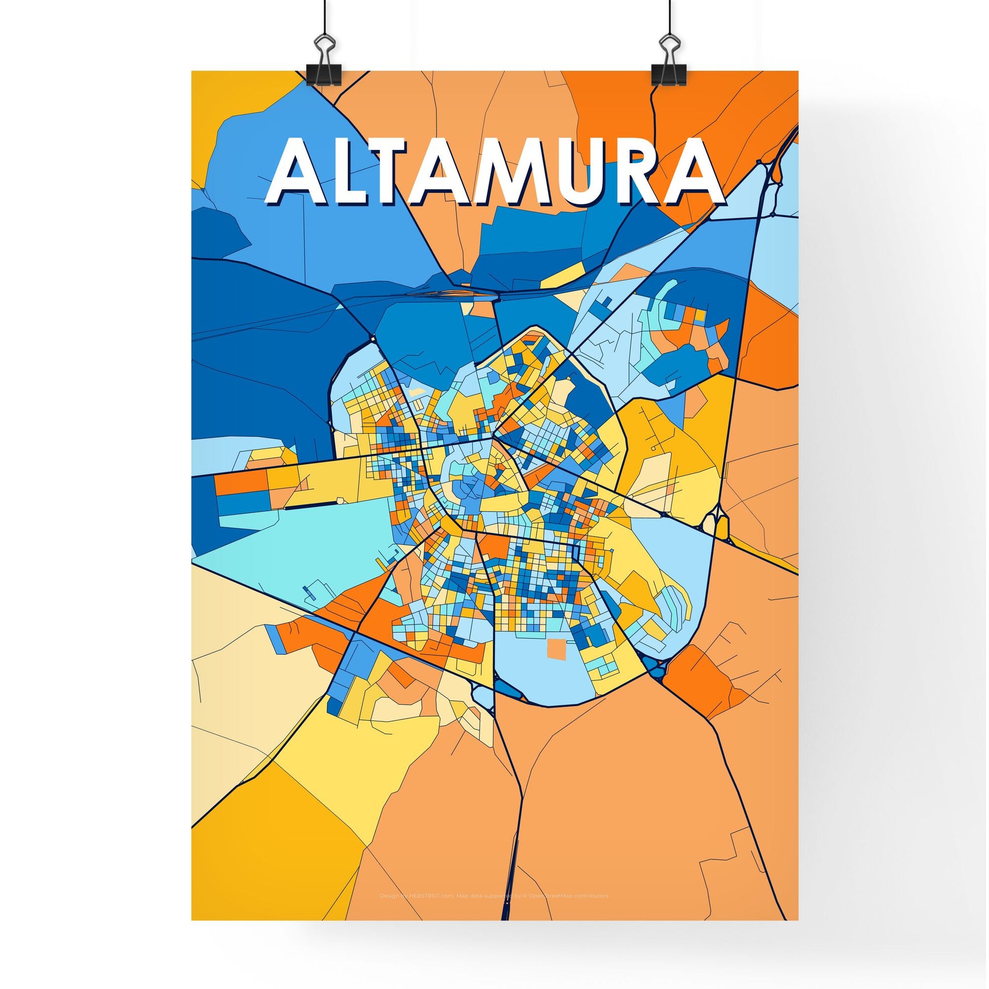 ALTAMURA ITALY Vibrant Colorful Art Map Poster Blue Orange