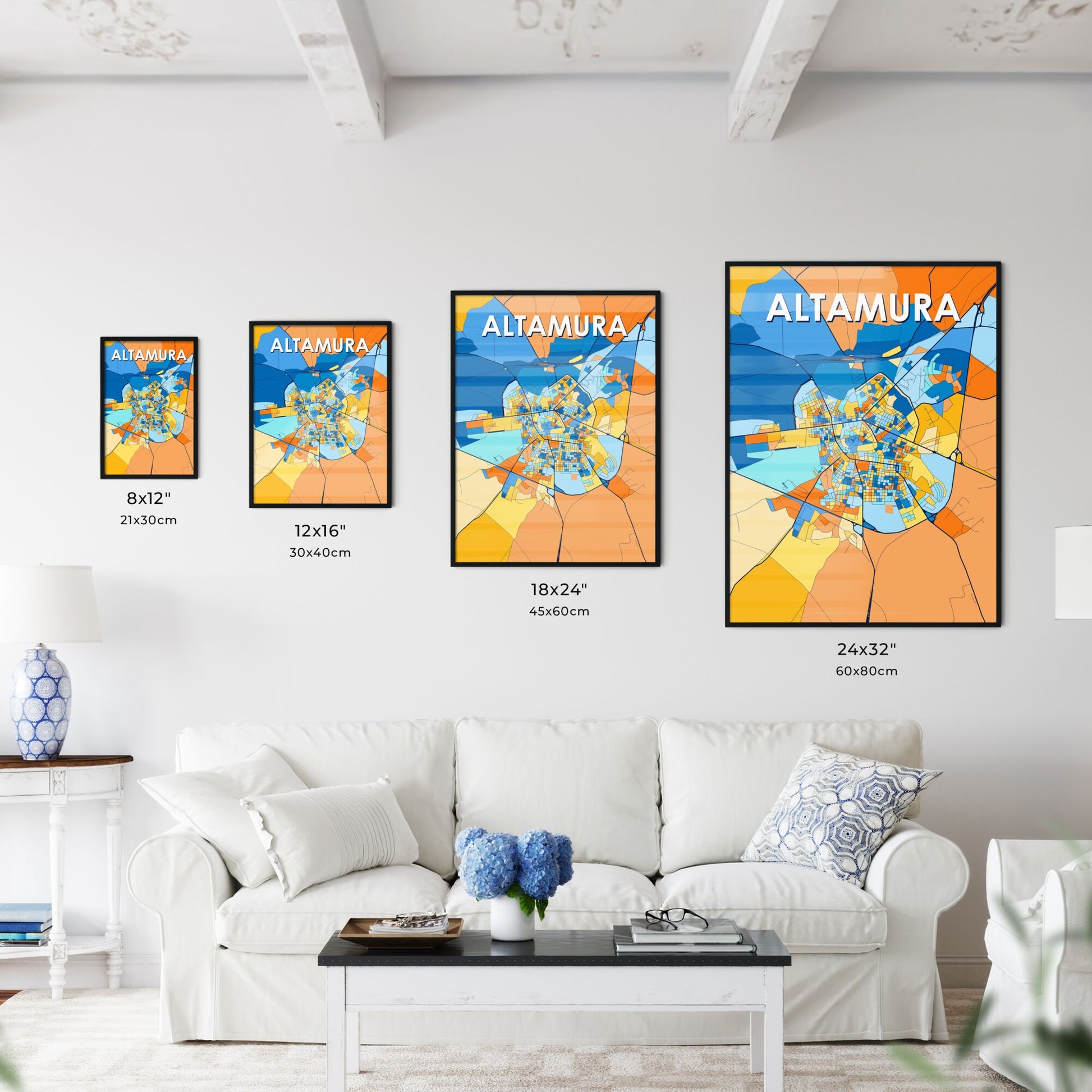 ALTAMURA ITALY Vibrant Colorful Art Map Poster Blue Orange