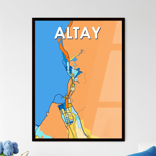 ALTAY CHINA Vibrant Colorful Art Map Poster Blue Orange