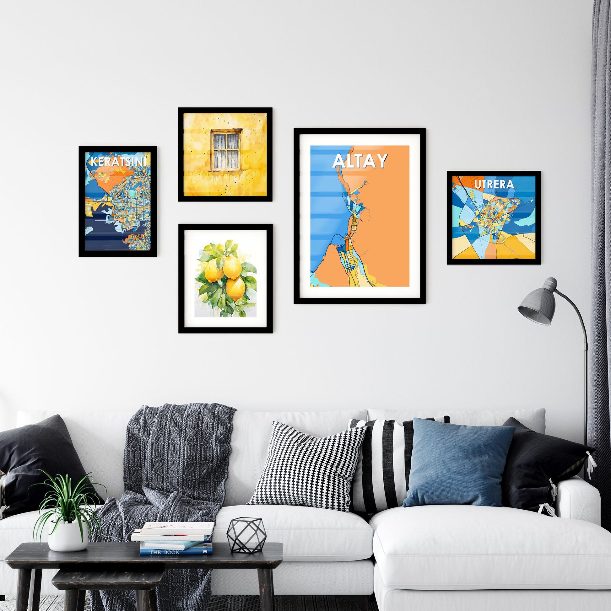 ALTAY CHINA Vibrant Colorful Art Map Poster Blue Orange