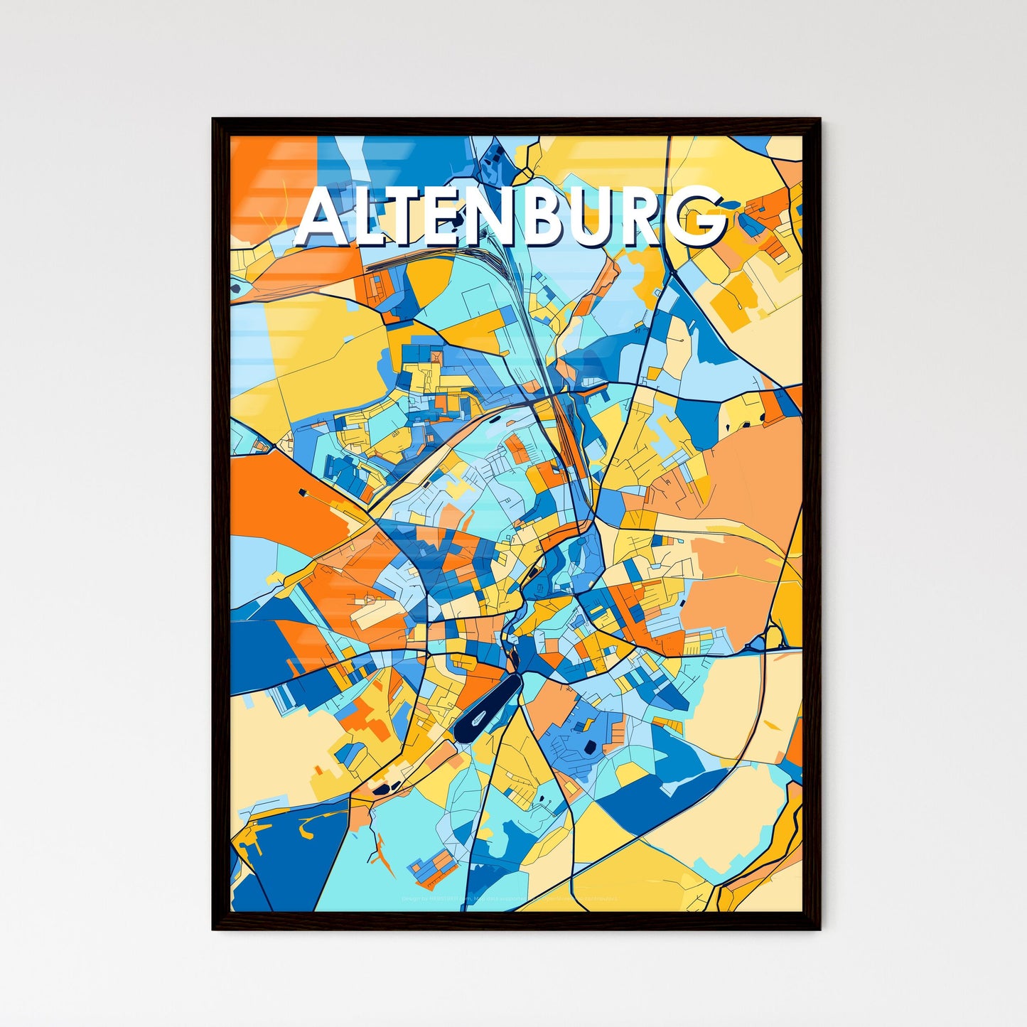 ALTENBURG GERMANY Vibrant Colorful Art Map Poster Blue Orange