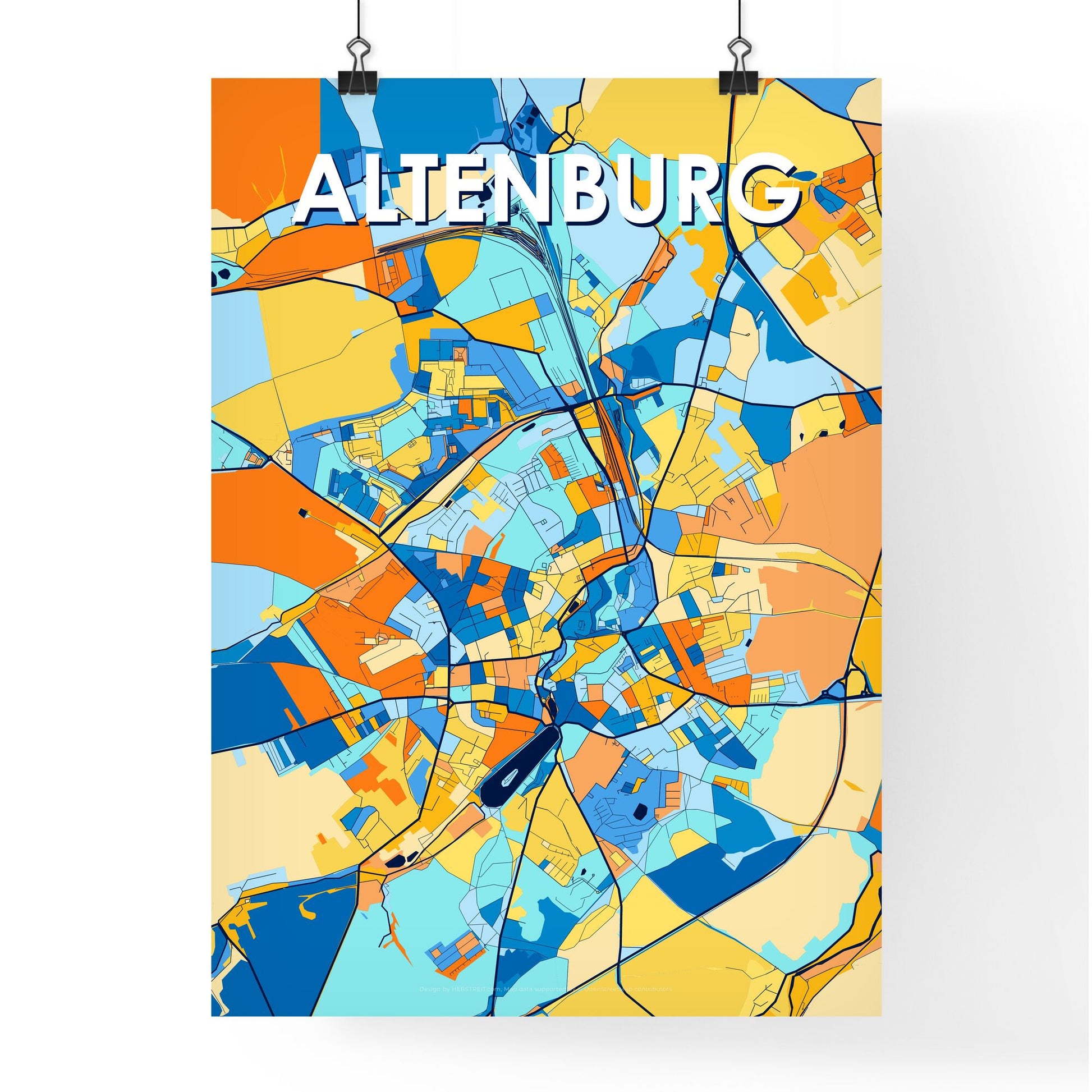 ALTENBURG GERMANY Vibrant Colorful Art Map Poster Blue Orange