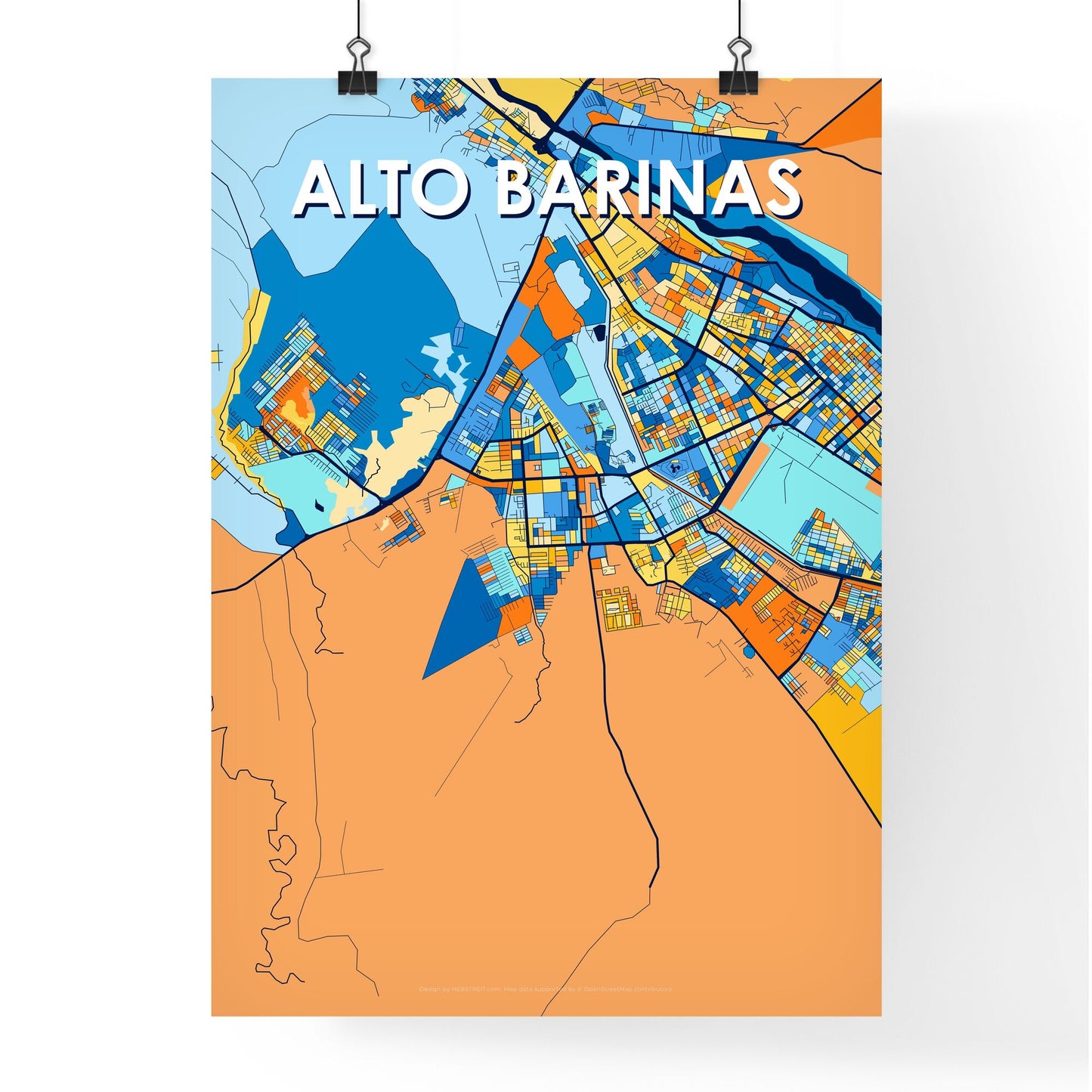 ALTO BARINAS VENEZUELA Vibrant Colorful Art Map Poster Blue Orange