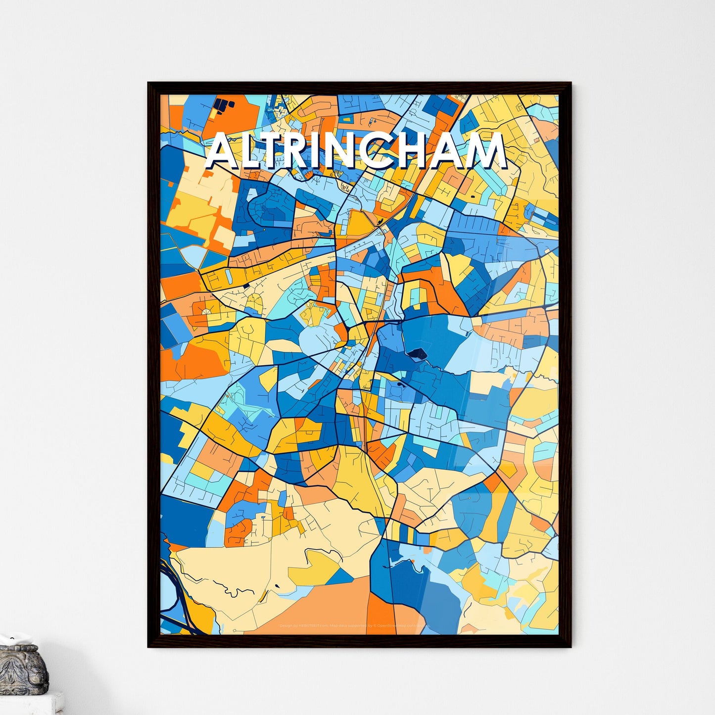 ALTRINCHAM ENGLAND Vibrant Colorful Art Map Poster Blue Orange