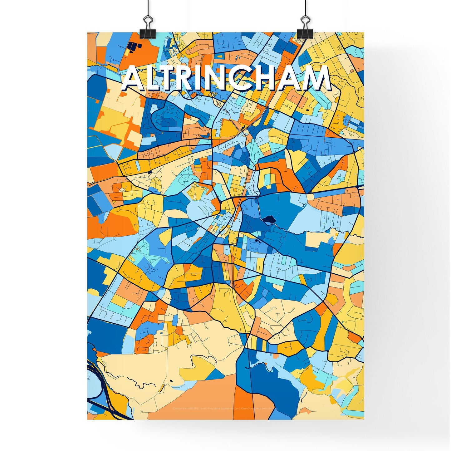 ALTRINCHAM ENGLAND Vibrant Colorful Art Map Poster Blue Orange