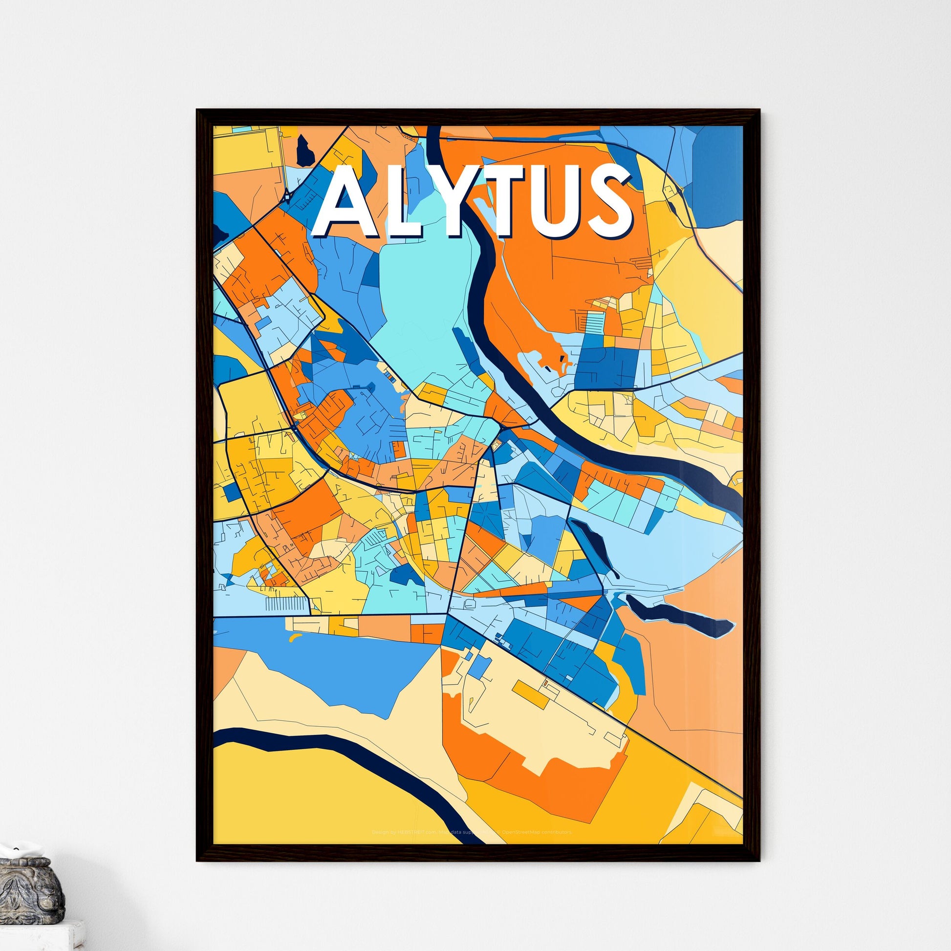 ALYTUS LITHUANIA Vibrant Colorful Art Map Poster Blue Orange