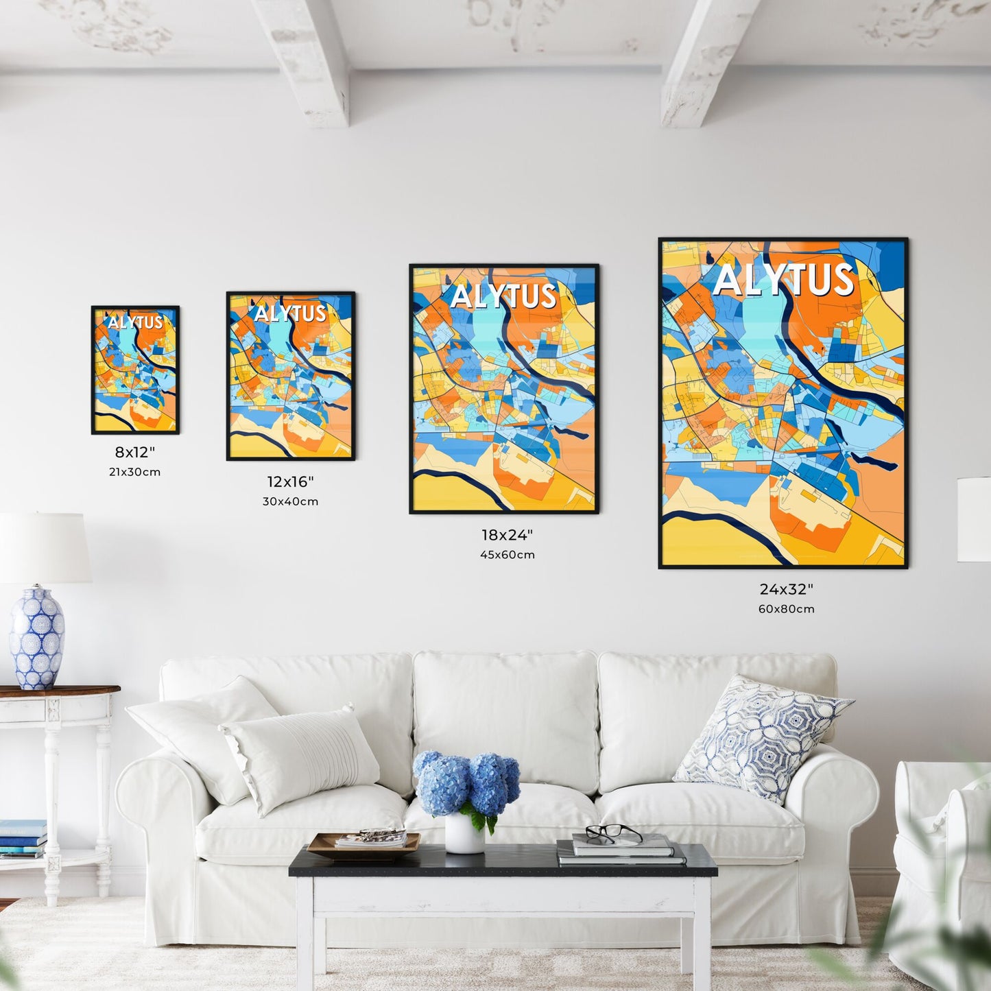 ALYTUS LITHUANIA Vibrant Colorful Art Map Poster Blue Orange