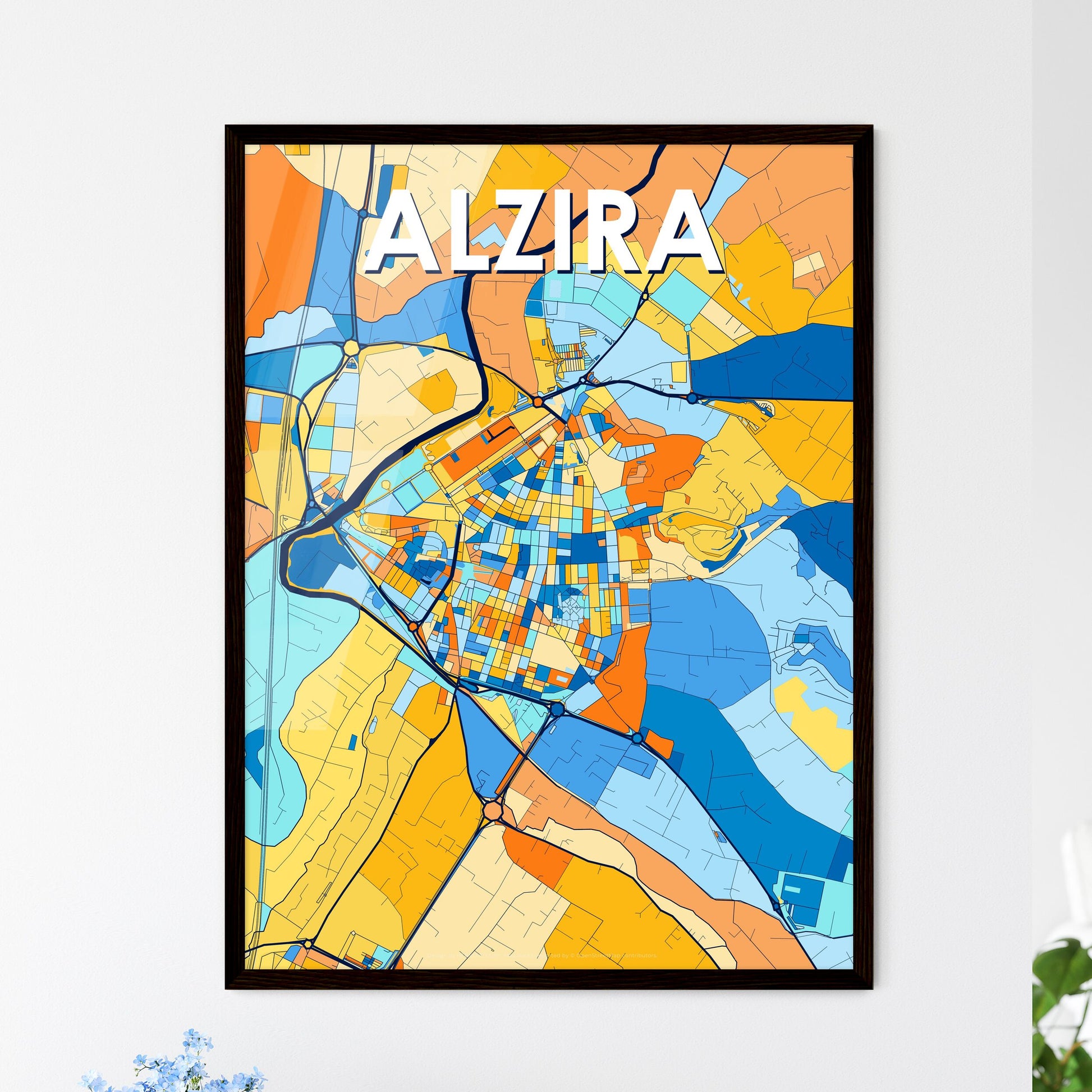 ALZIRA SPAIN Vibrant Colorful Art Map Poster Blue Orange