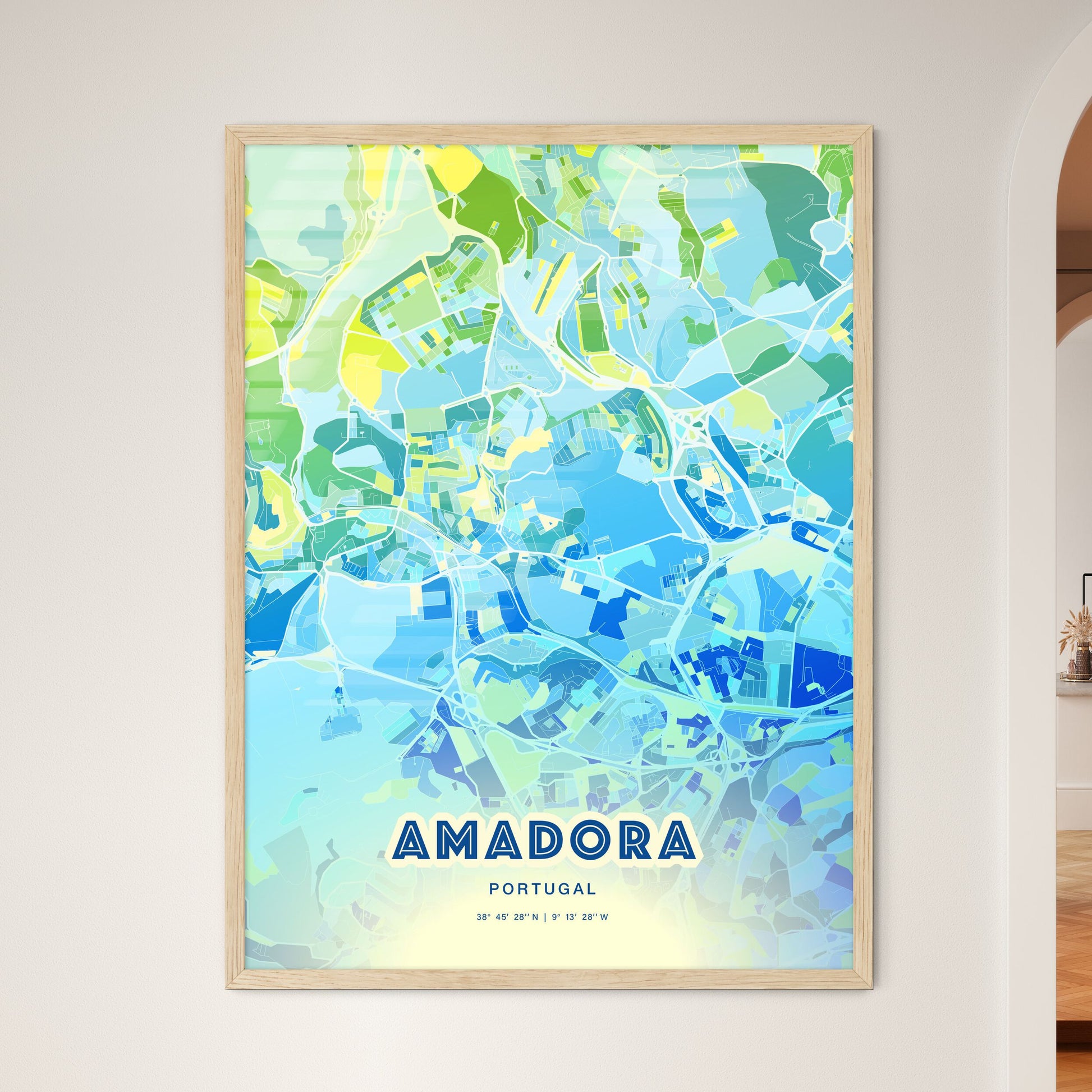 Colorful Amadora Portugal Fine Art Map Cool Blue
