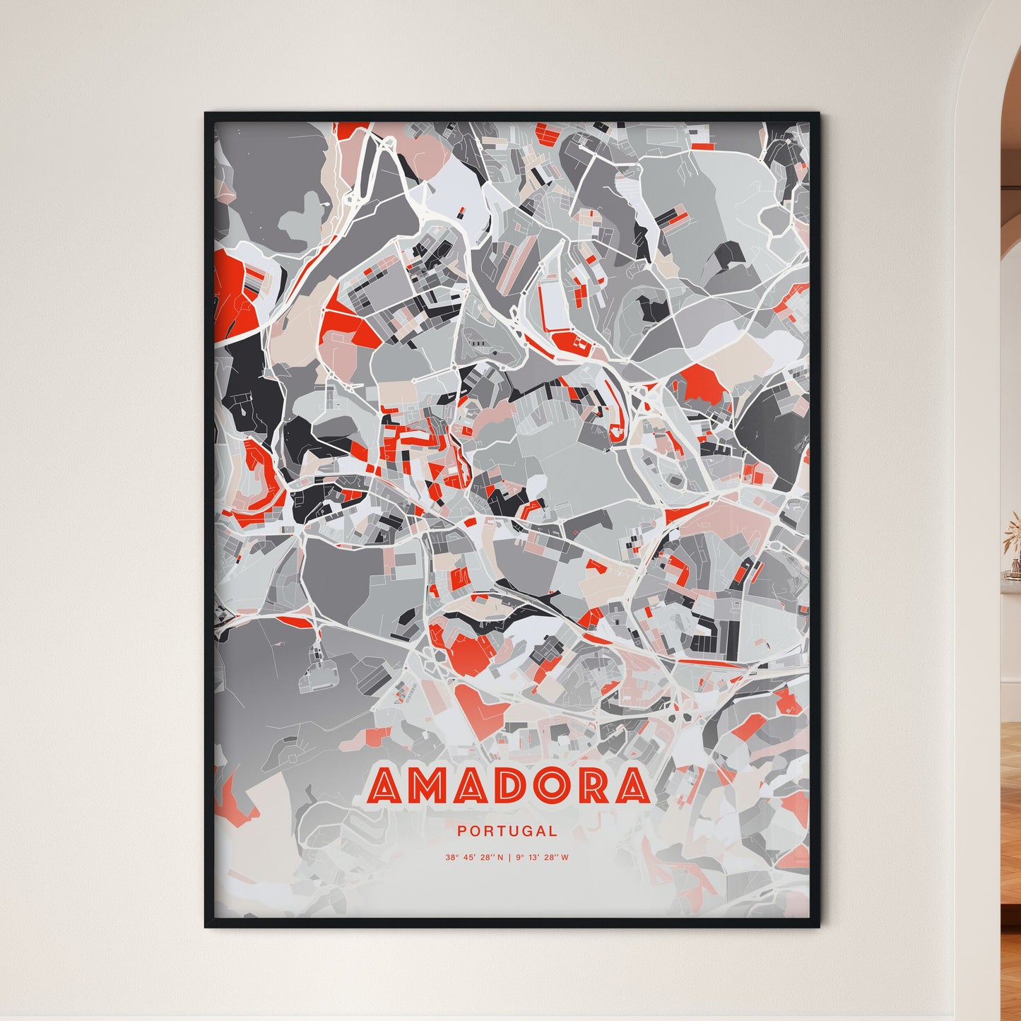 Colorful Amadora Portugal Fine Art Map Modern Expressive