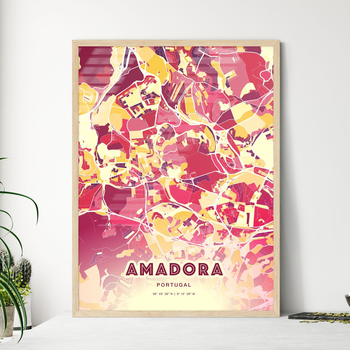 Colorful Amadora Portugal Fine Art Map Hot Red
