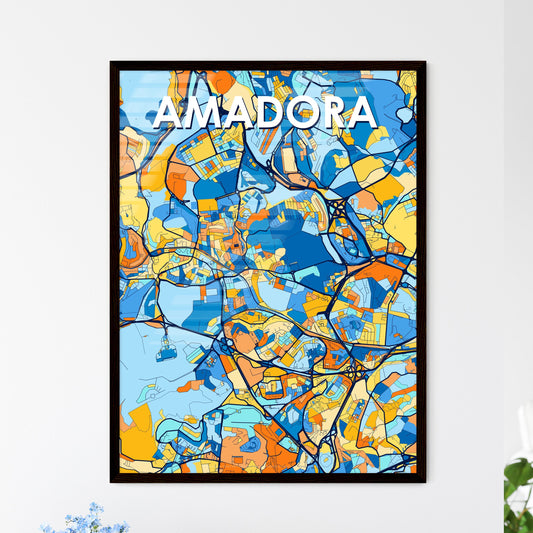 AMADORA PORTUGAL Vibrant Colorful Art Map Poster Blue Orange