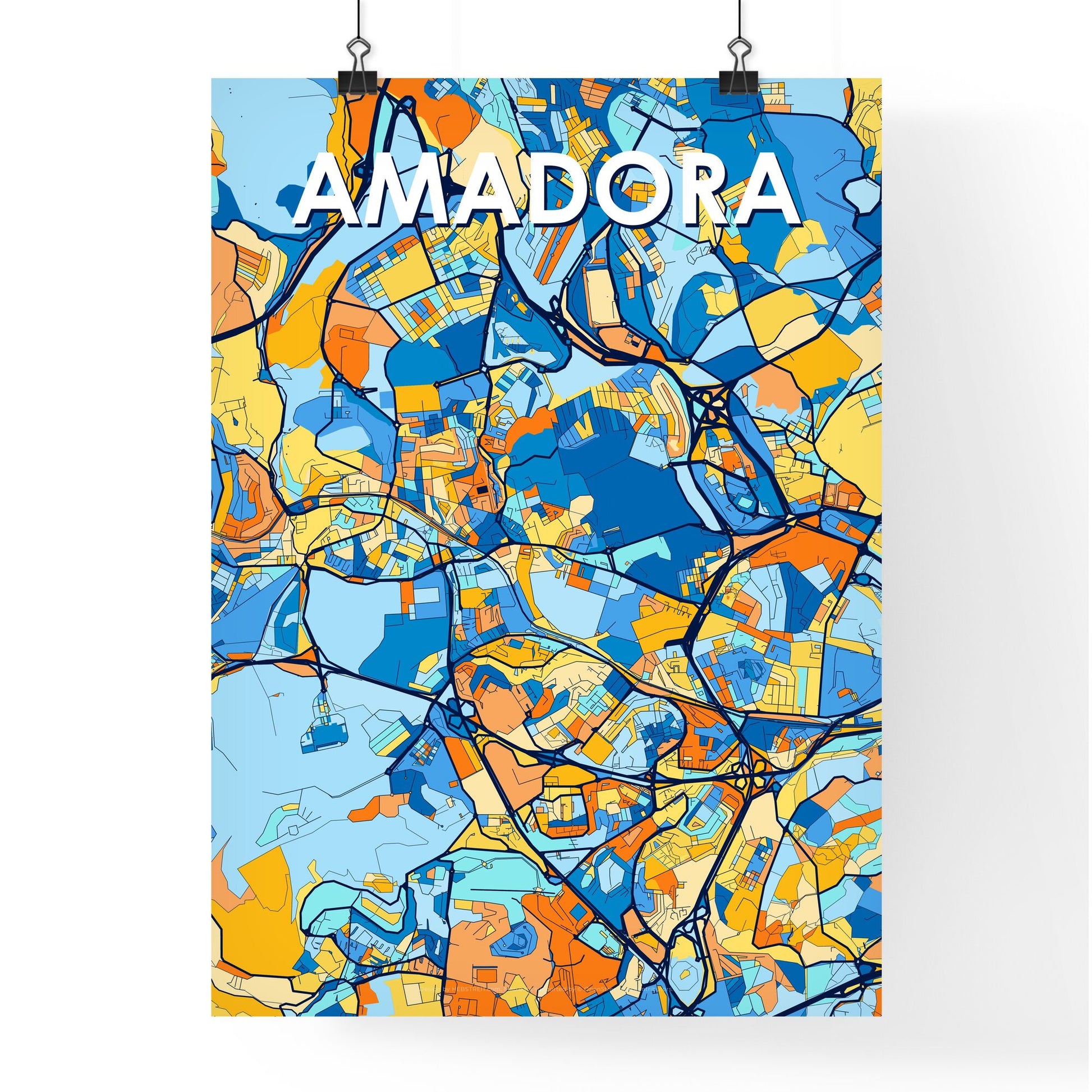 AMADORA PORTUGAL Vibrant Colorful Art Map Poster Blue Orange