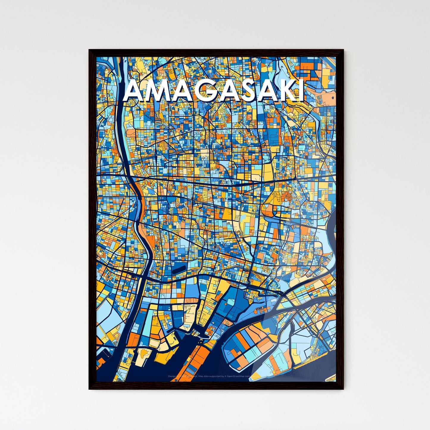 AMAGASAKI JAPAN Vibrant Colorful Art Map Poster Blue Orange