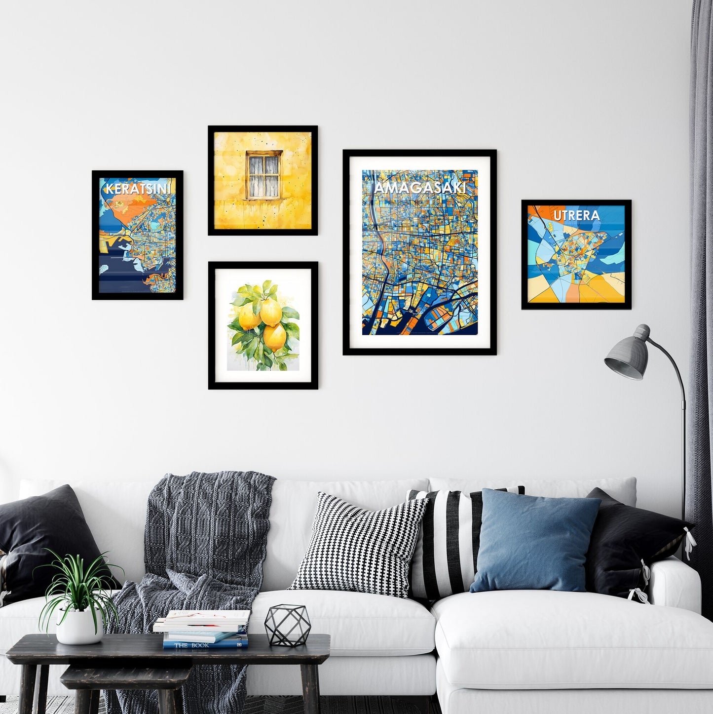 AMAGASAKI JAPAN Vibrant Colorful Art Map Poster Blue Orange