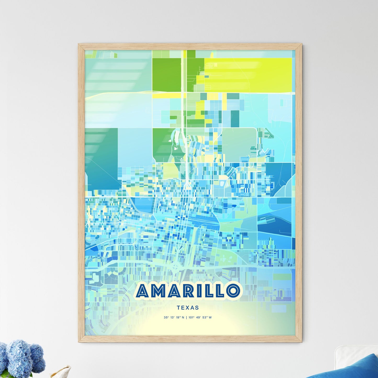 Colorful Amarillo Texas Fine Art Map Cool Blue