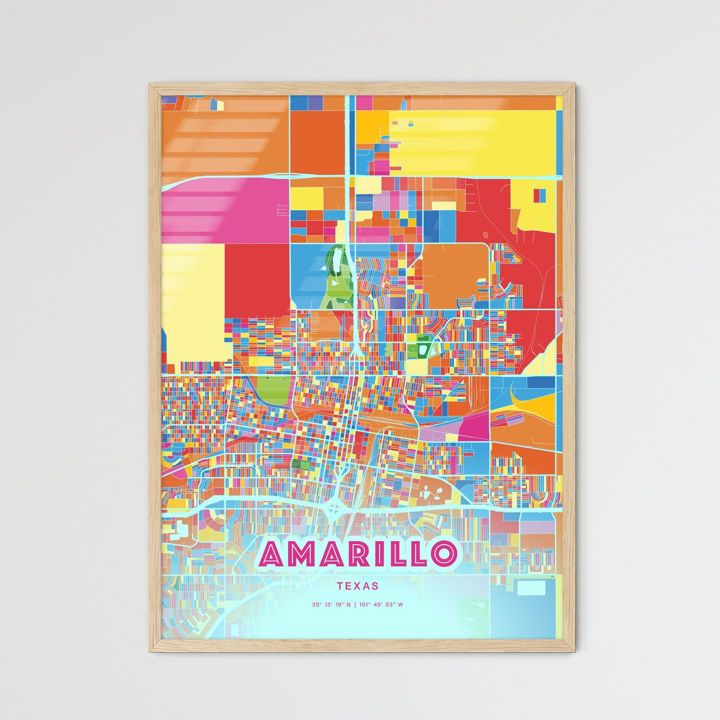 Colorful Amarillo Texas Fine Art Map Crazy Colors