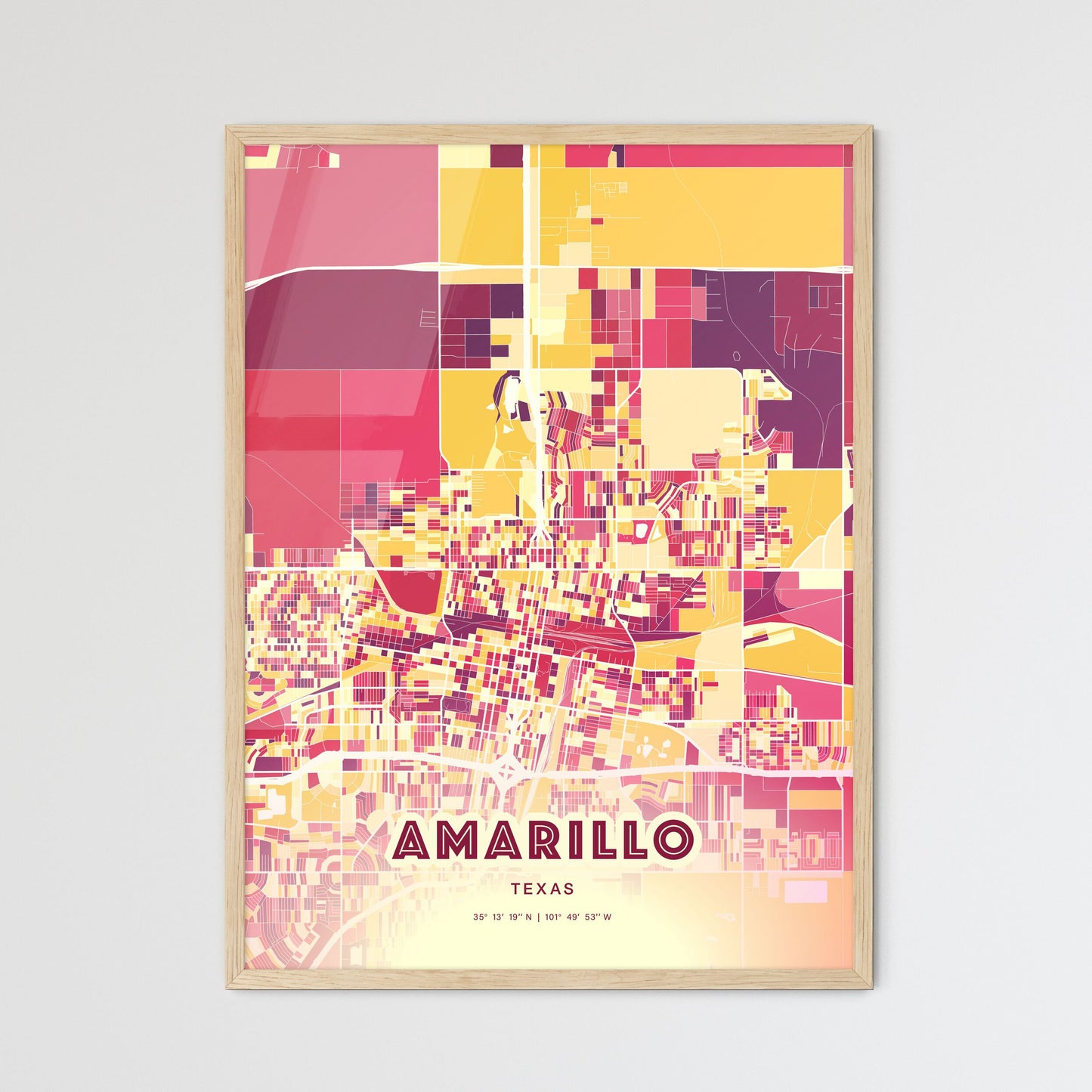 Colorful Amarillo Texas Fine Art Map Hot Red