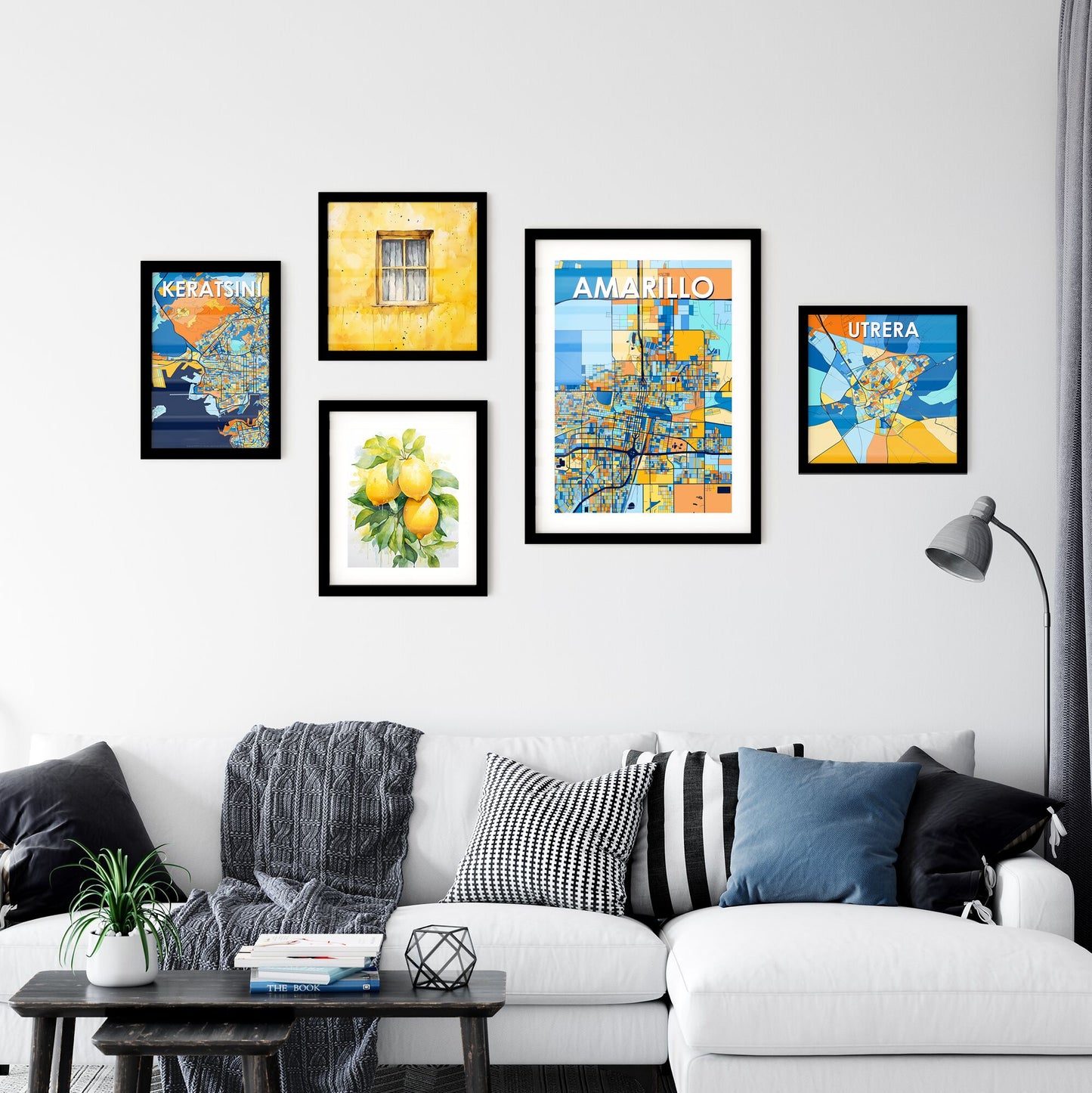 AMARILLO TEXAS Vibrant Colorful Art Map Poster Blue Orange