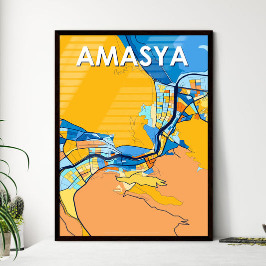 AMASYA TURKEY Vibrant Colorful Art Map Poster Blue Orange