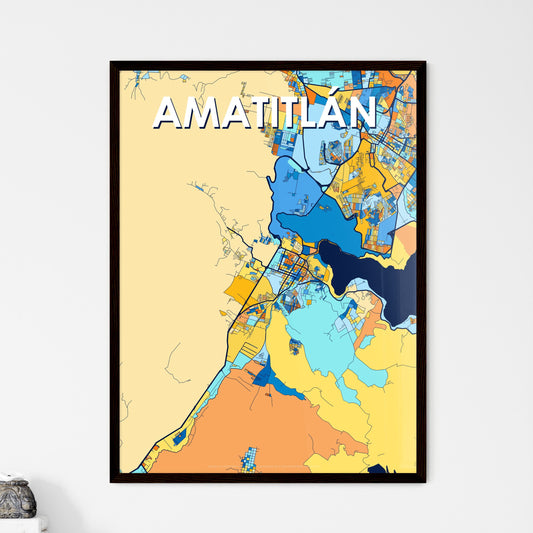 AMATITLÁN GUATEMALA Vibrant Colorful Art Map Poster Blue Orange