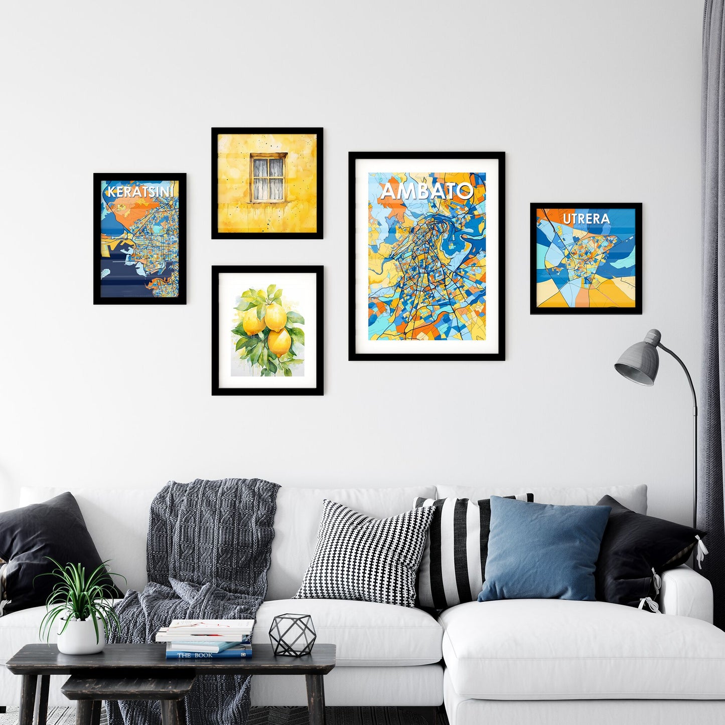 AMBATO ECUADOR Vibrant Colorful Art Map Poster Blue Orange