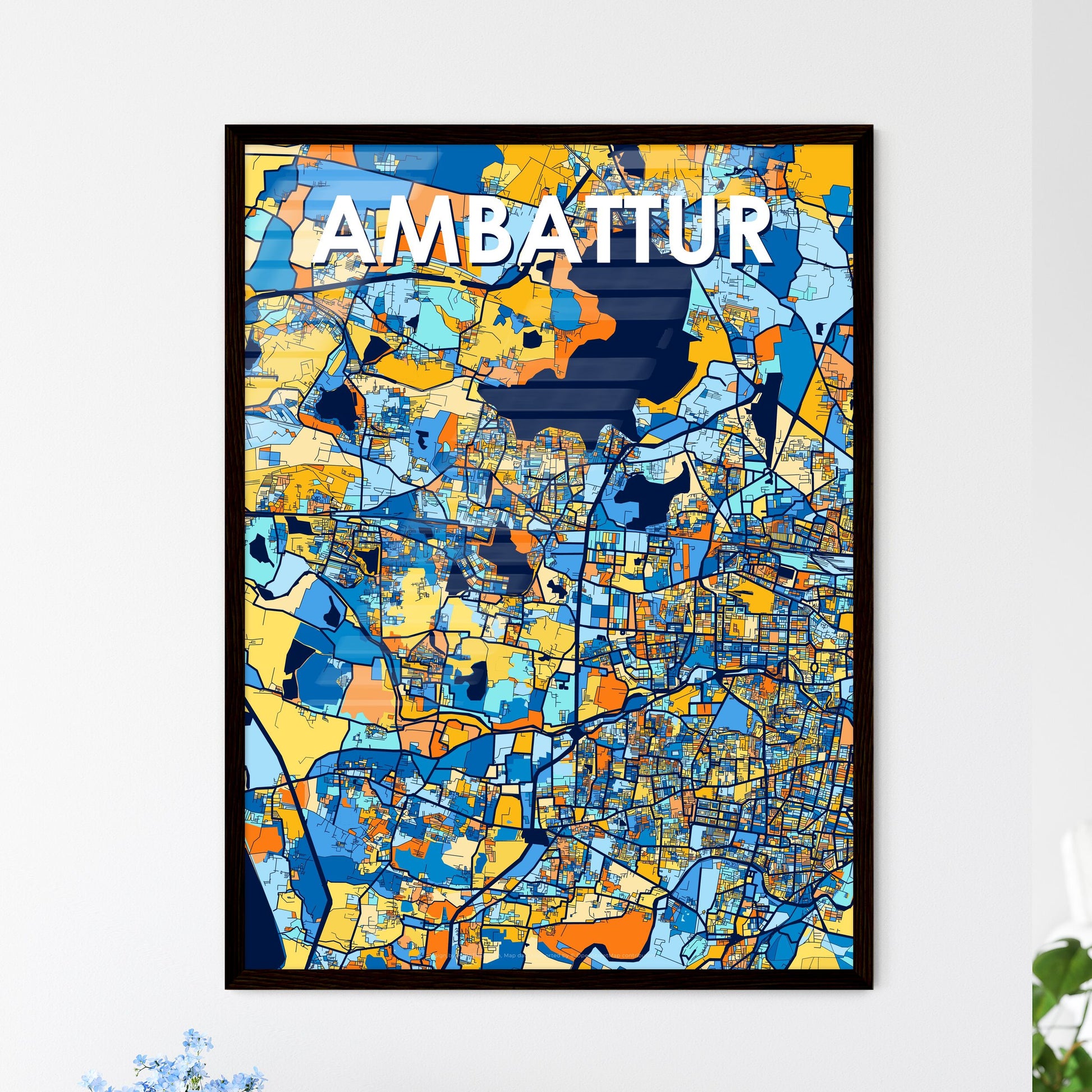 AMBATTUR INDIA Vibrant Colorful Art Map Poster Blue Orange