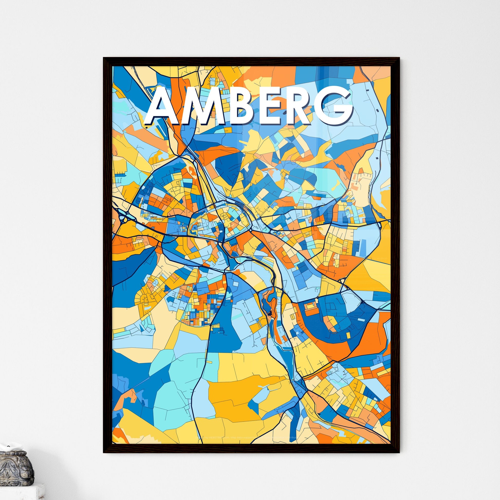 AMBERG GERMANY Vibrant Colorful Art Map Poster Blue Orange