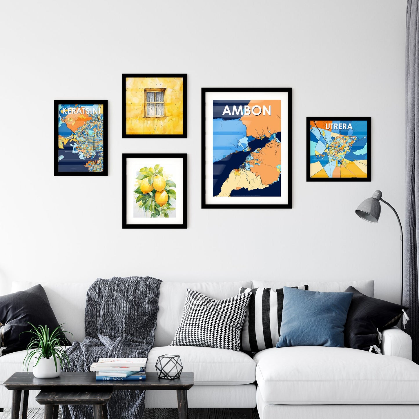 AMBON INDONESIA Vibrant Colorful Art Map Poster Blue Orange