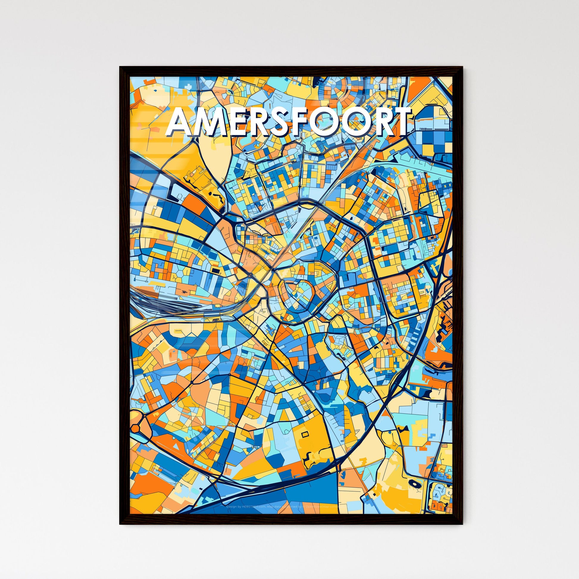 AMERSFOORT NETHERLANDS Vibrant Colorful Art Map Poster Blue Orange