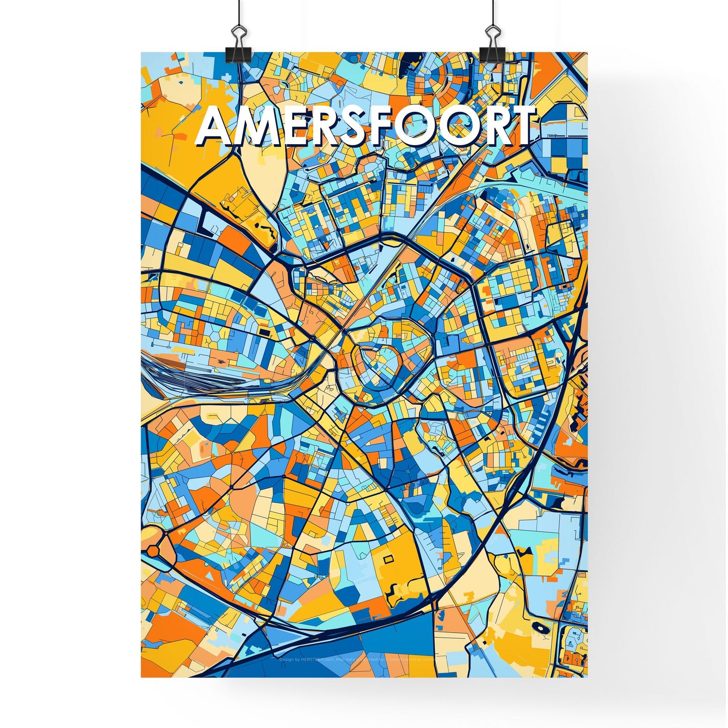 AMERSFOORT NETHERLANDS Vibrant Colorful Art Map Poster Blue Orange