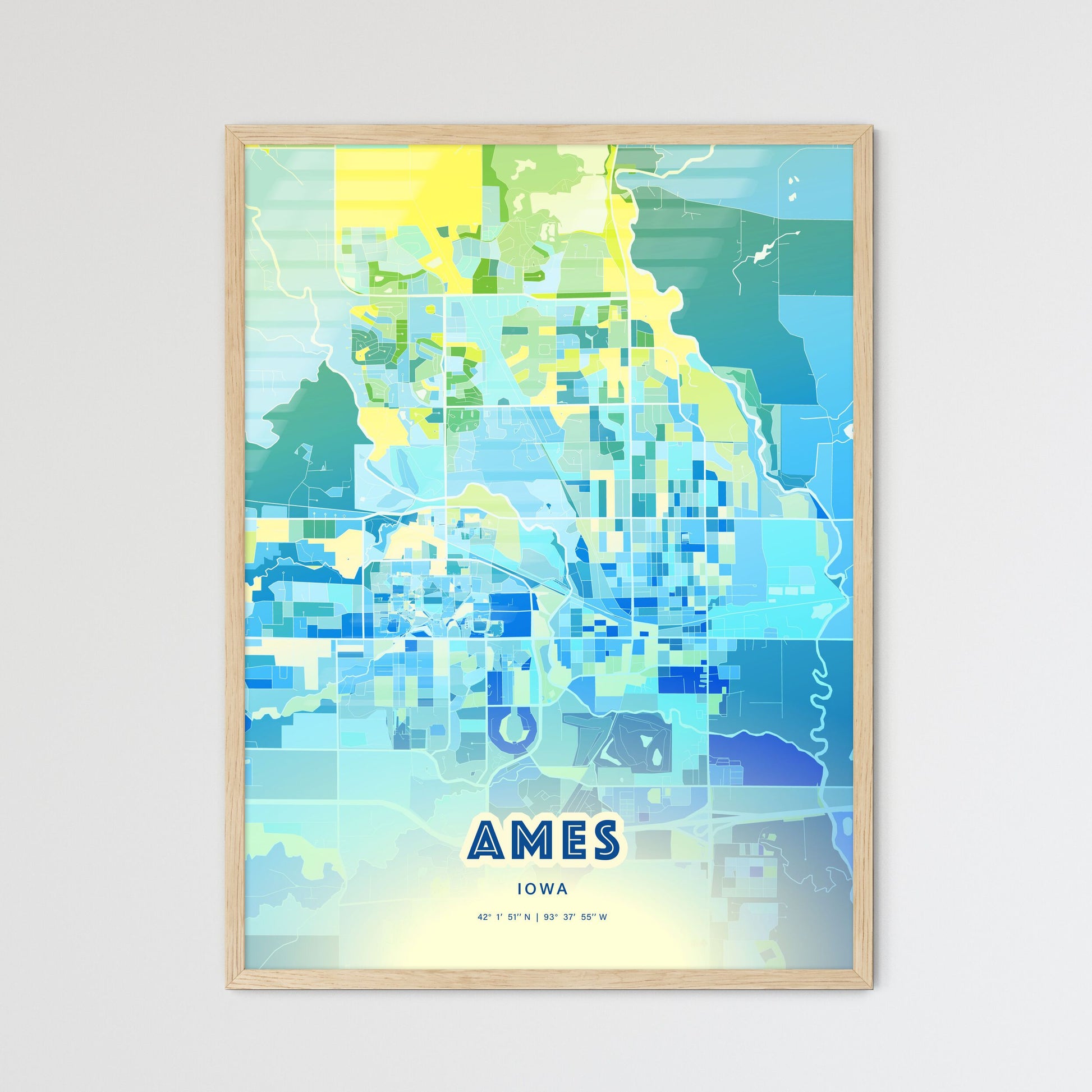 Colorful Ames Iowa Fine Art Map Cool Blue