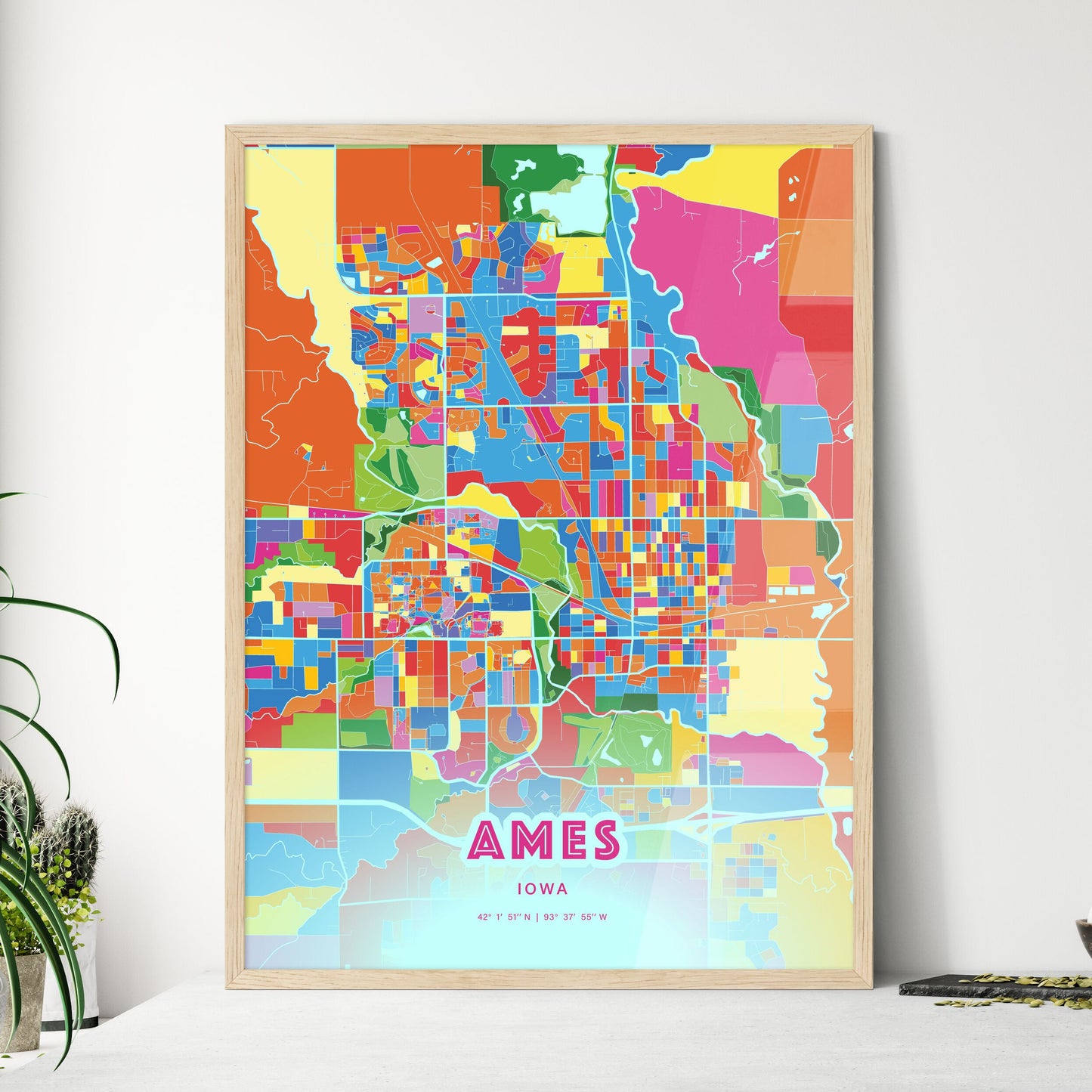 Colorful Ames Iowa Fine Art Map Crazy Colors