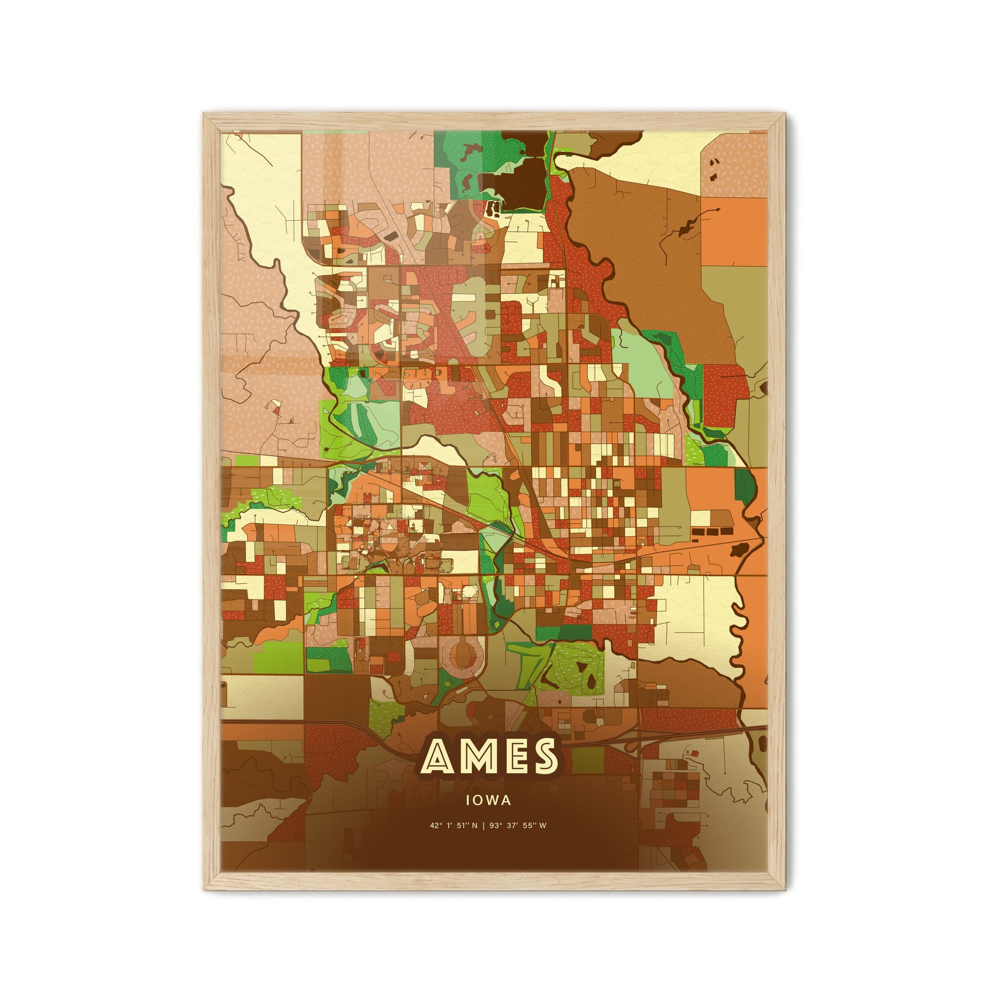 Colorful Ames Iowa Fine Art Map Farmhouse