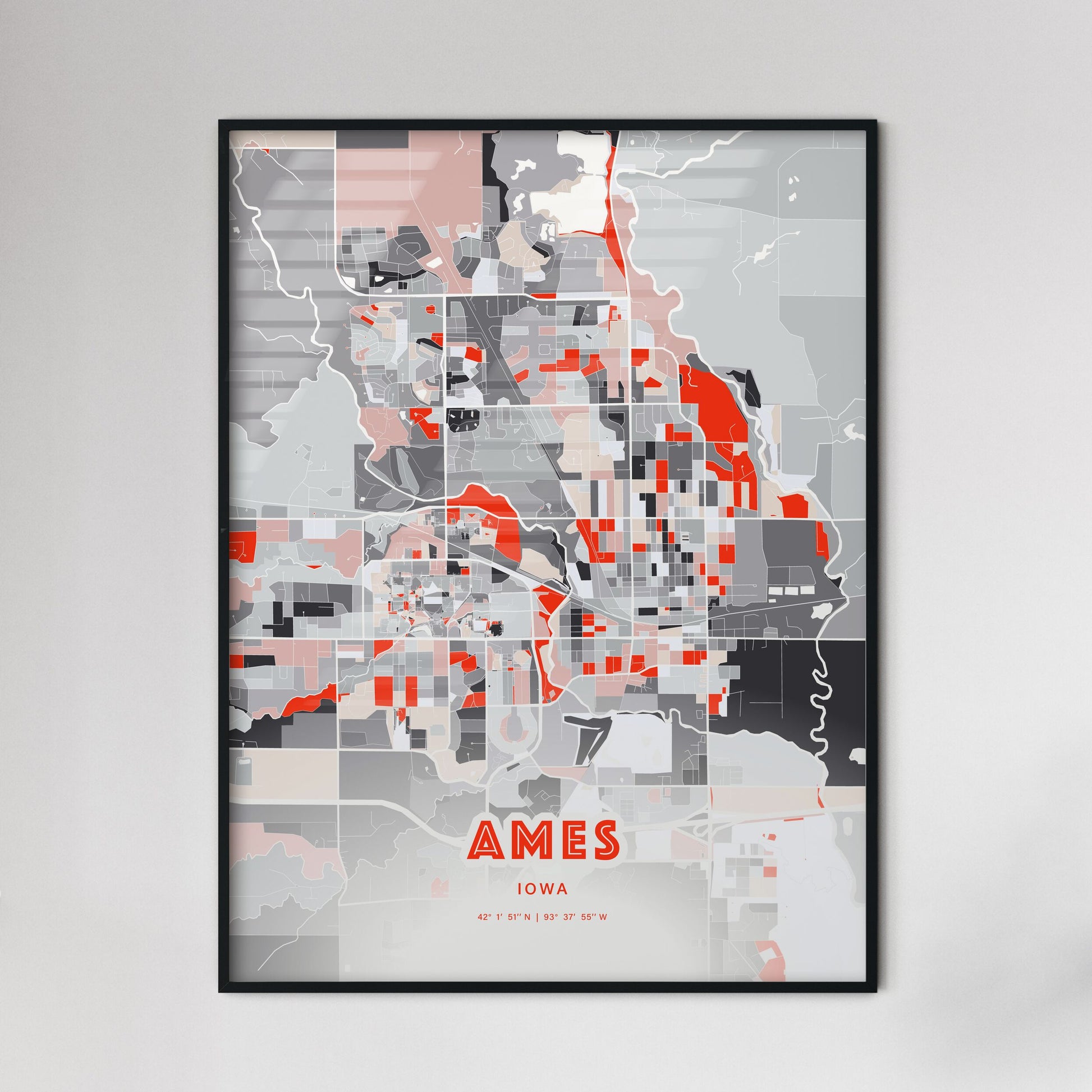 Colorful Ames Iowa Fine Art Map Modern Expressive