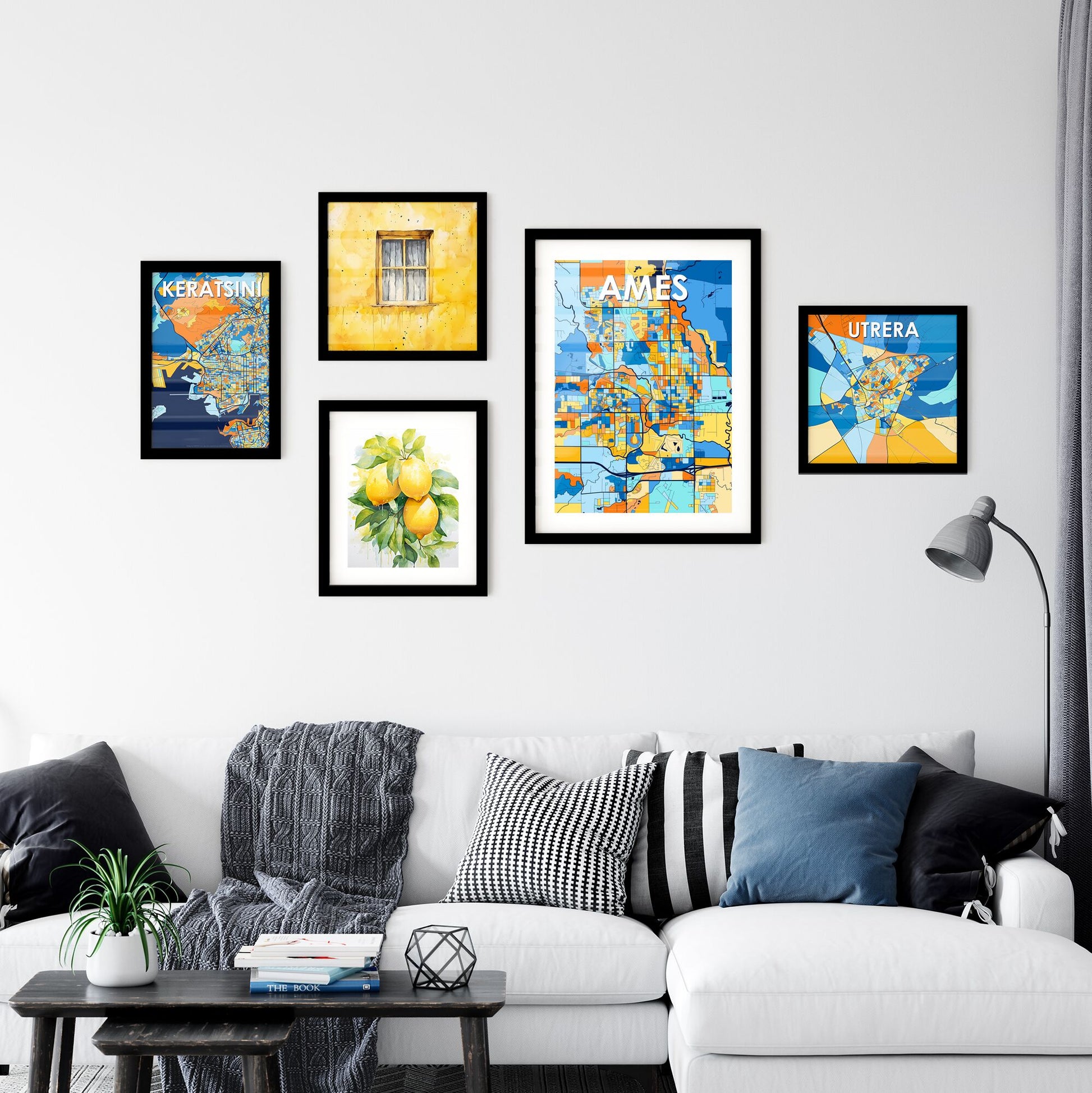 AMES IOWA Vibrant Colorful Art Map Poster Blue Orange