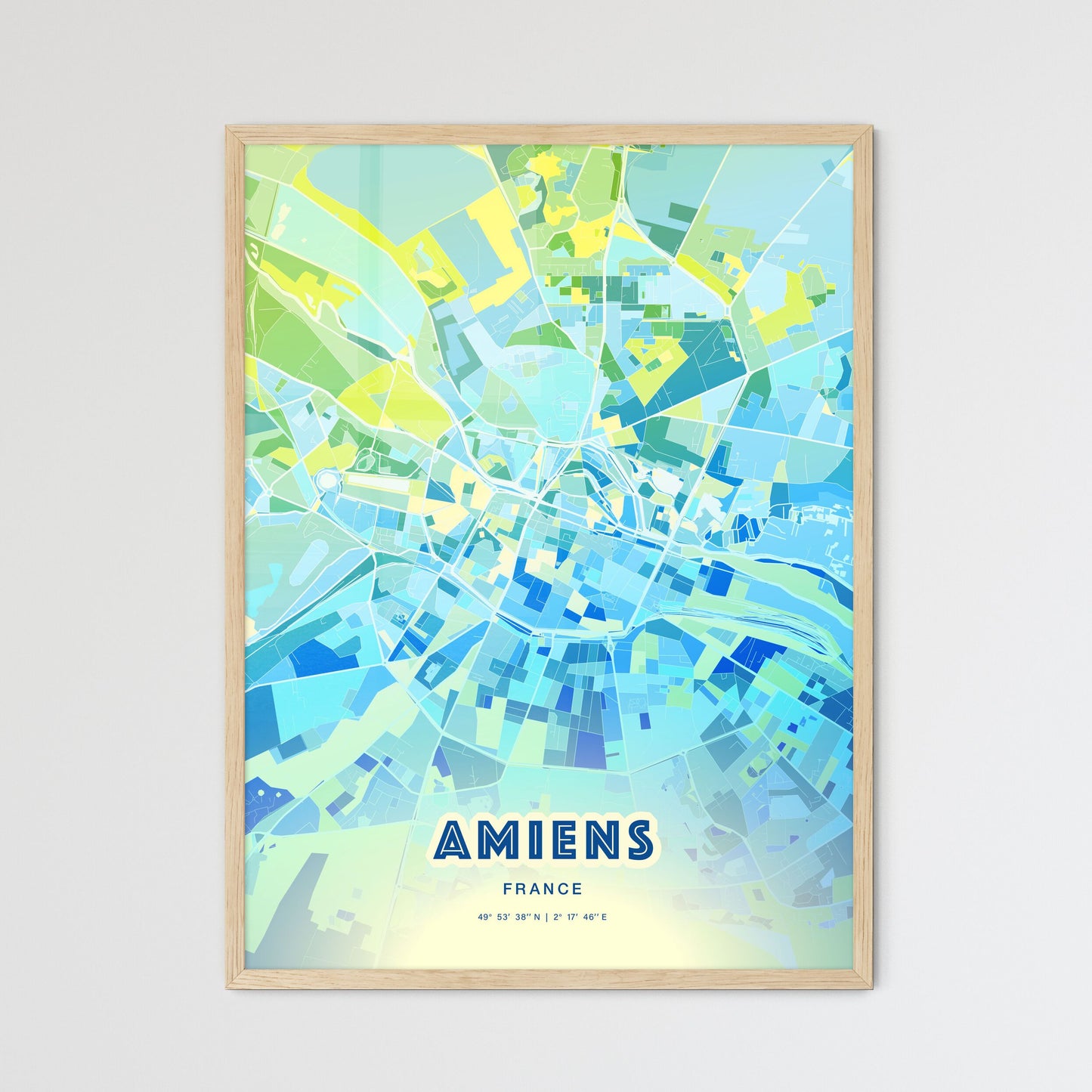 Colorful Amiens France Fine Art Map Cool Blue
