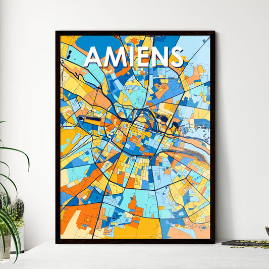 AMIENS FRANCE Vibrant Colorful Art Map Poster Blue Orange