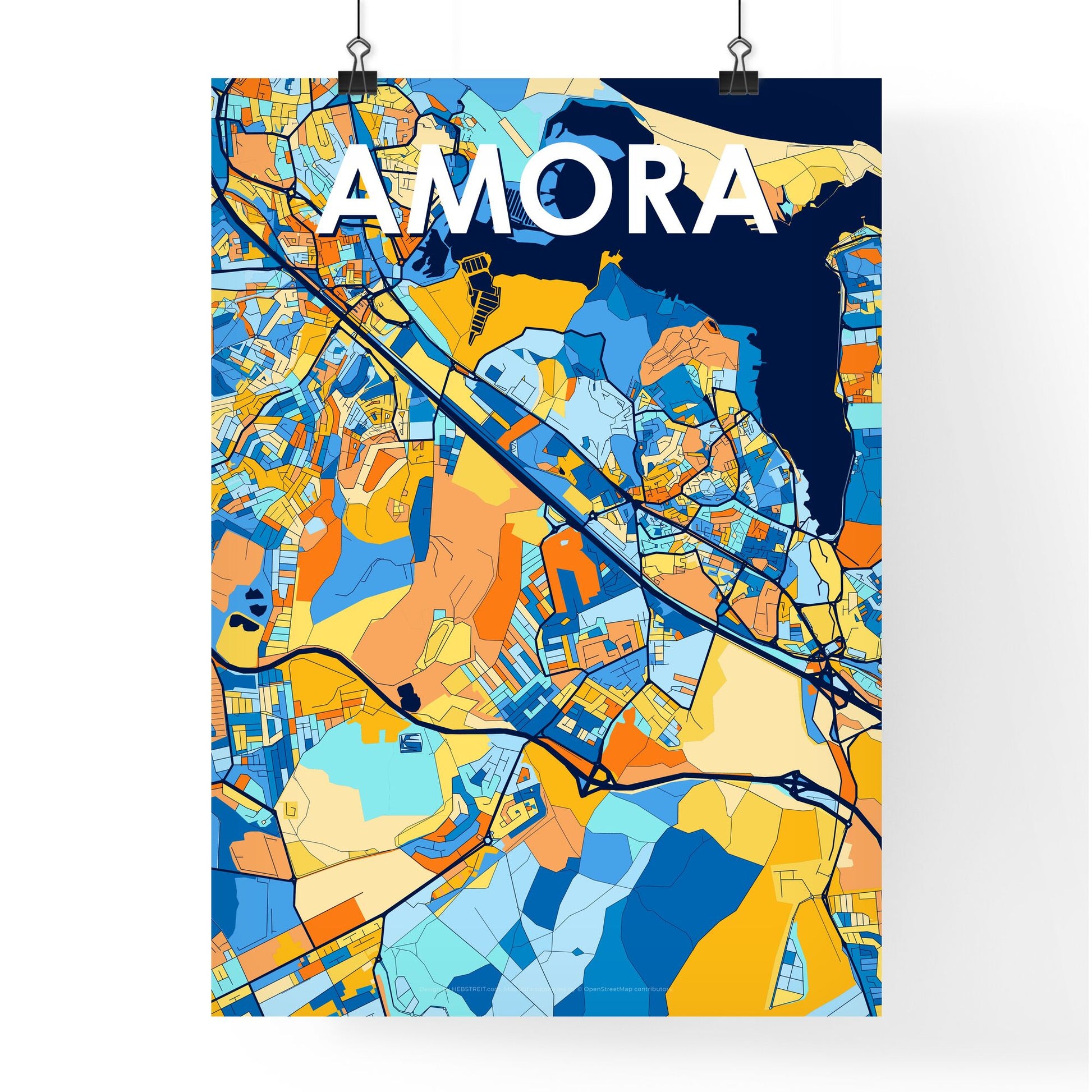 AMORA PORTUGAL Vibrant Colorful Art Map Poster Blue Orange