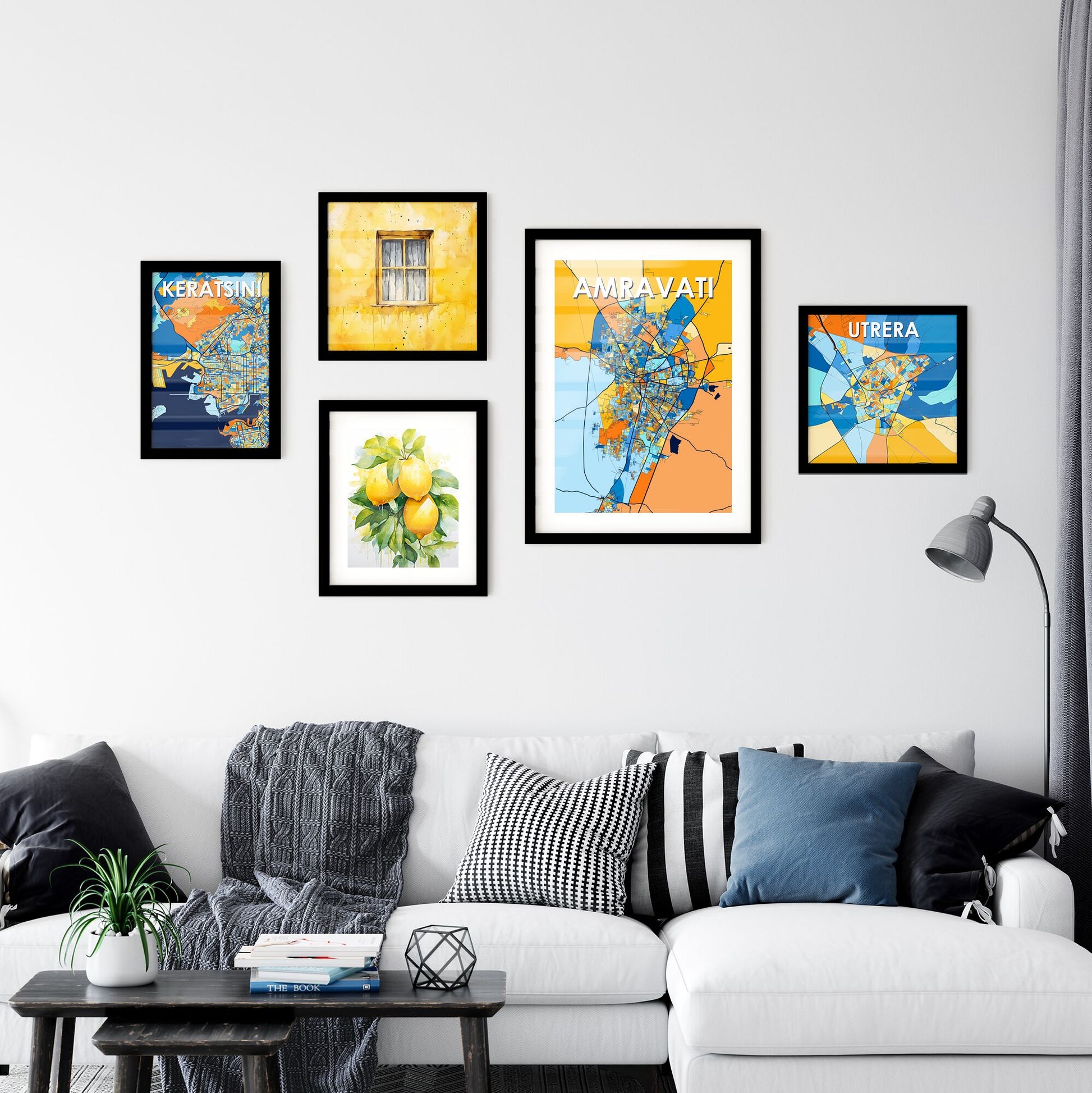 AMRAVATI INDIA Vibrant Colorful Art Map Poster Blue Orange