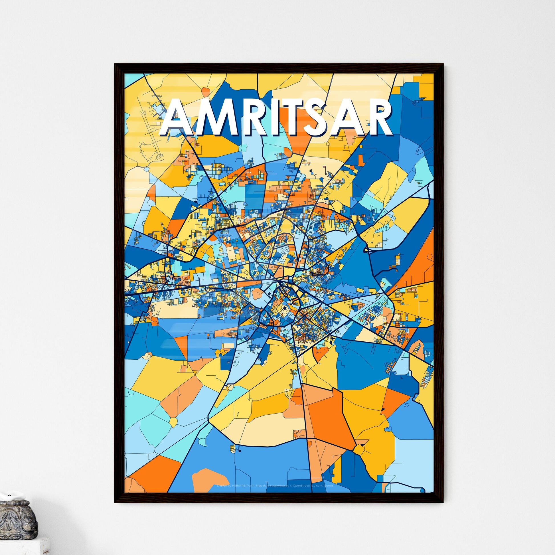 AMRITSAR INDIA Vibrant Colorful Art Map Poster Blue Orange