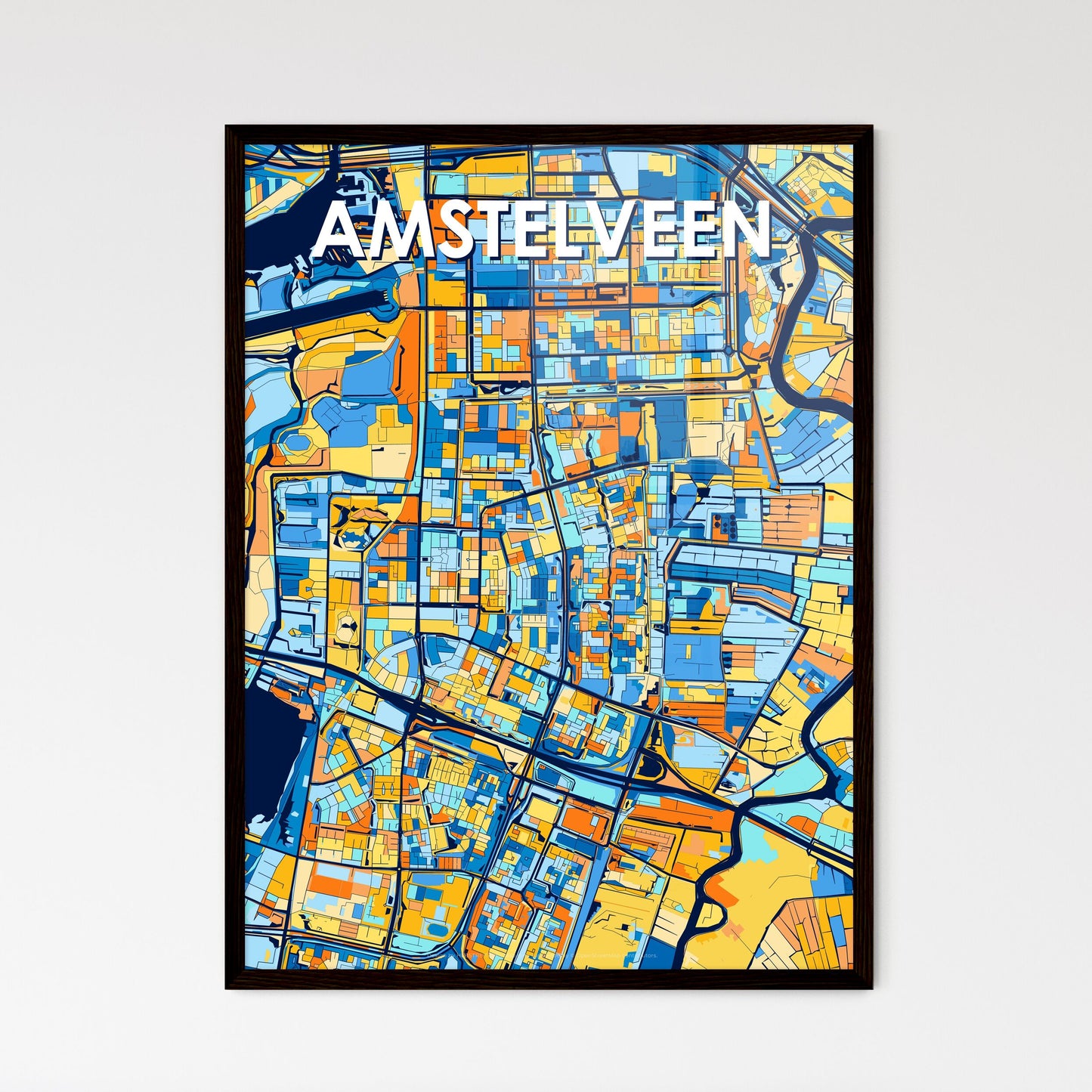 AMSTELVEEN NETHERLANDS Vibrant Colorful Art Map Poster Blue Orange