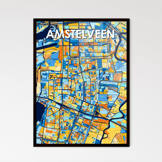 AMSTELVEEN NETHERLANDS Vibrant Colorful Art Map Poster Blue Orange