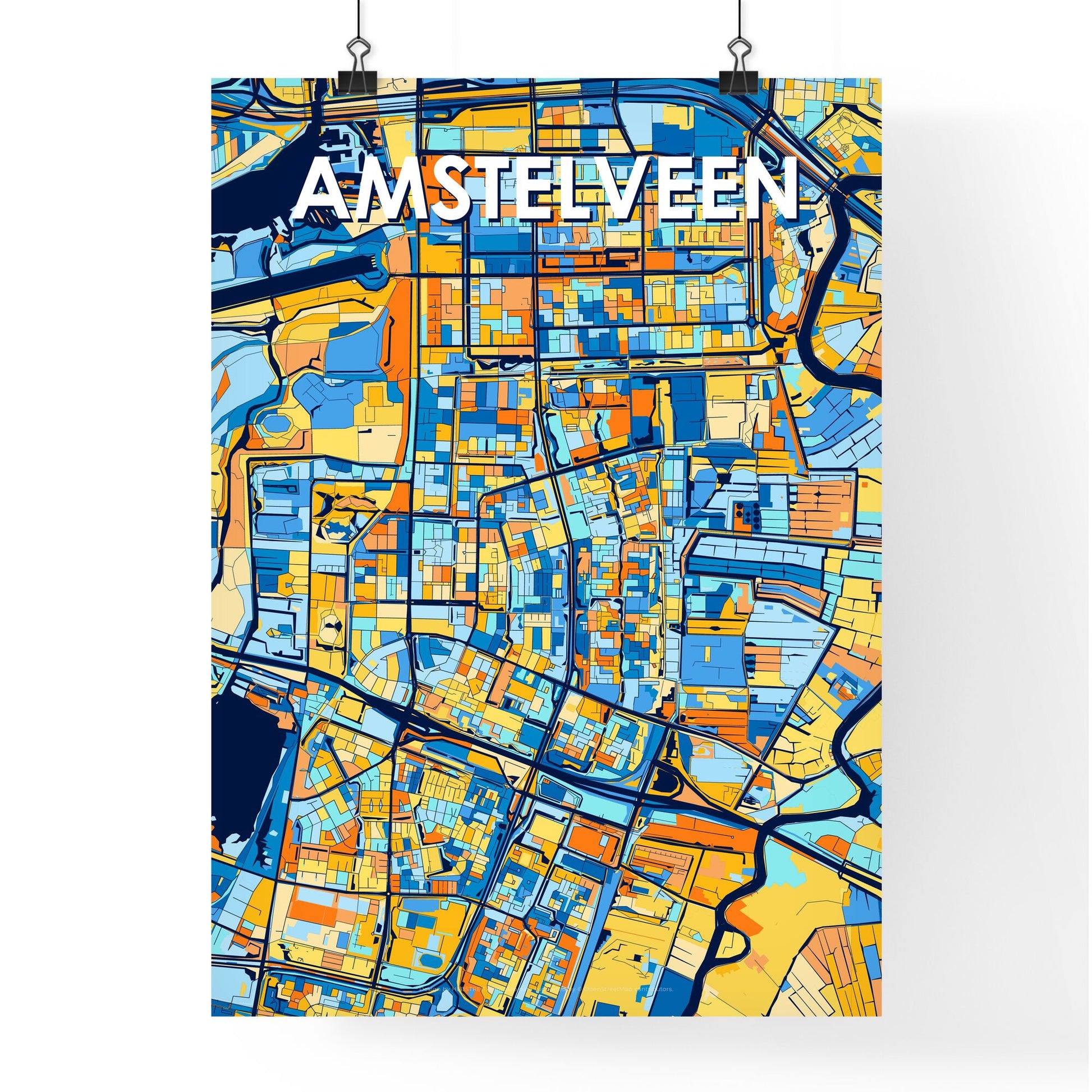 AMSTELVEEN NETHERLANDS Vibrant Colorful Art Map Poster Blue Orange