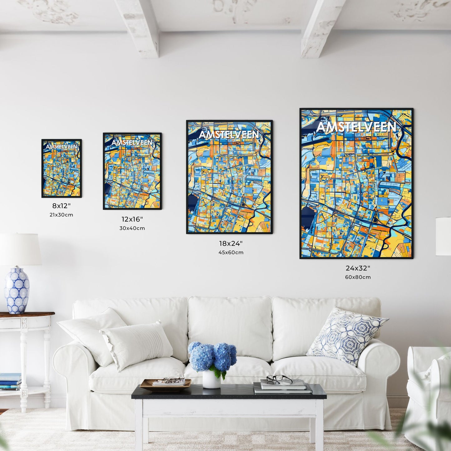 AMSTELVEEN NETHERLANDS Vibrant Colorful Art Map Poster Blue Orange