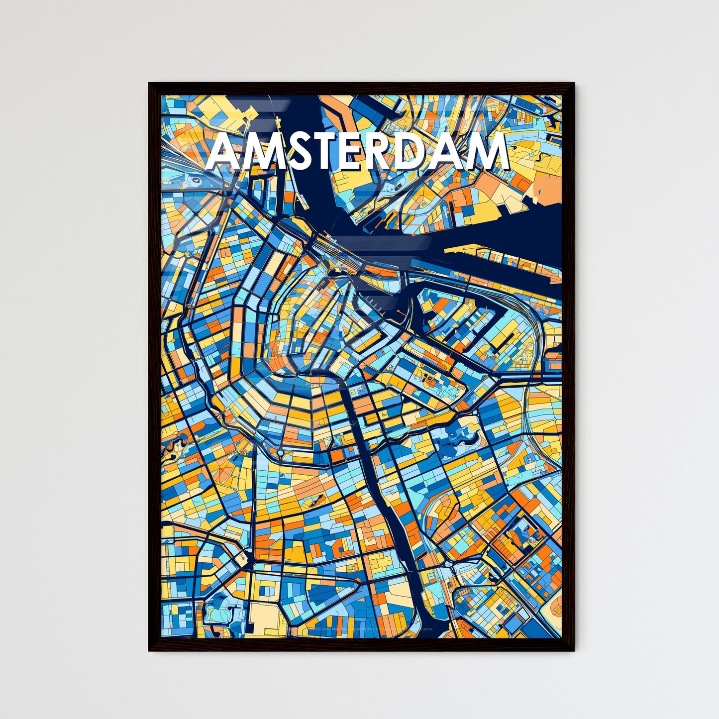 AMSTERDAM NETHERLANDS Vibrant Colorful Art Map Poster Blue Orange