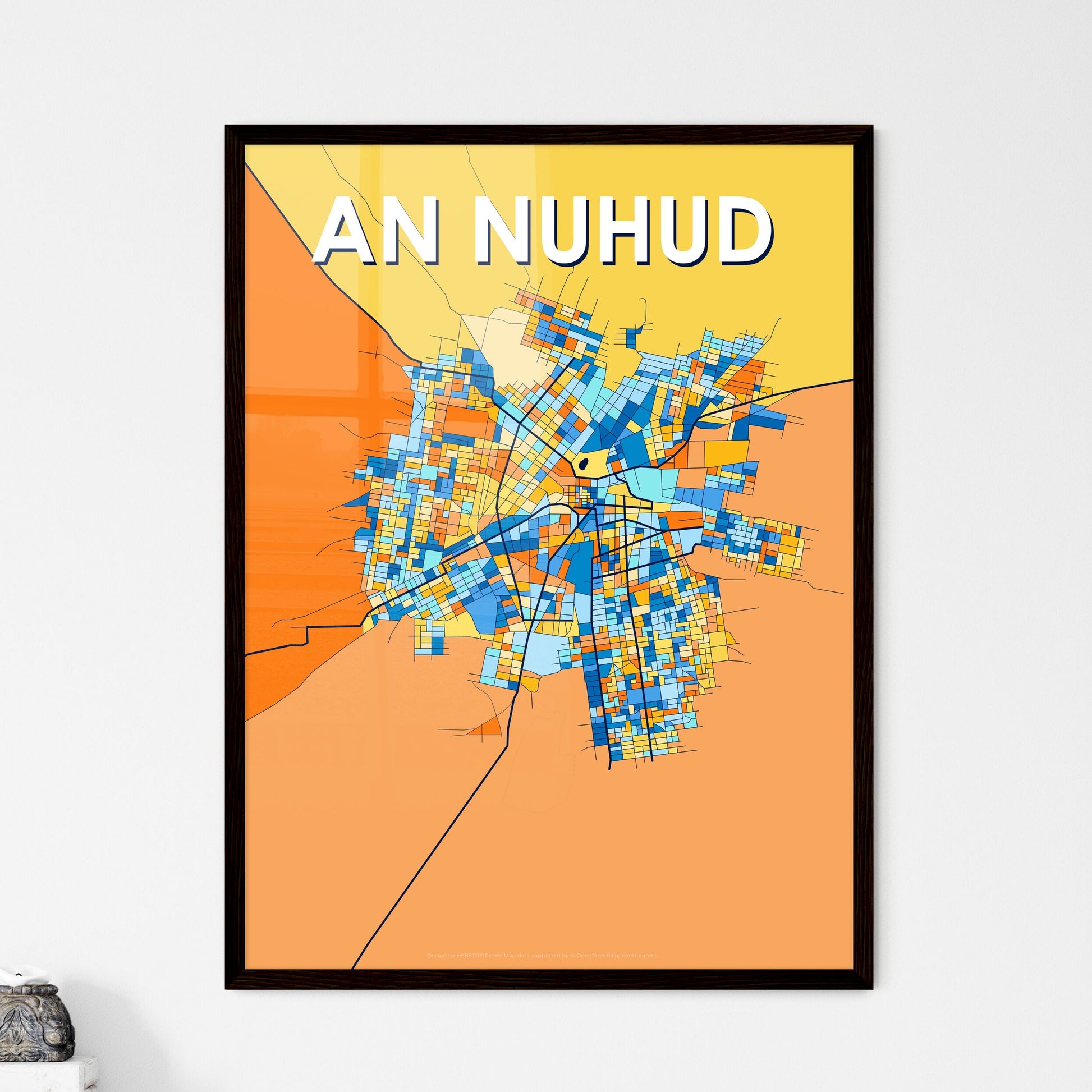 AN NUHUD SUDAN Vibrant Colorful Art Map Poster Blue Orange