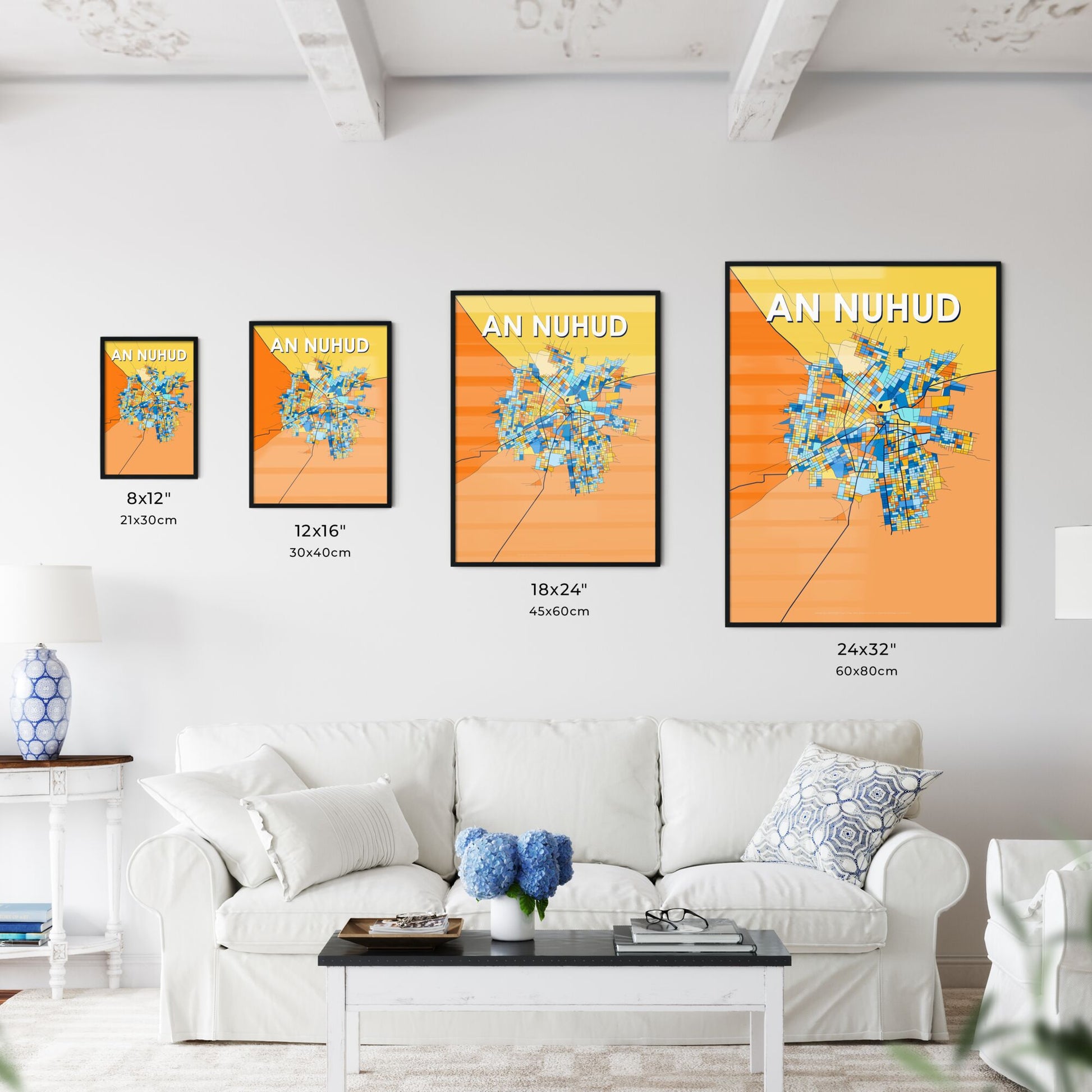 AN NUHUD SUDAN Vibrant Colorful Art Map Poster Blue Orange